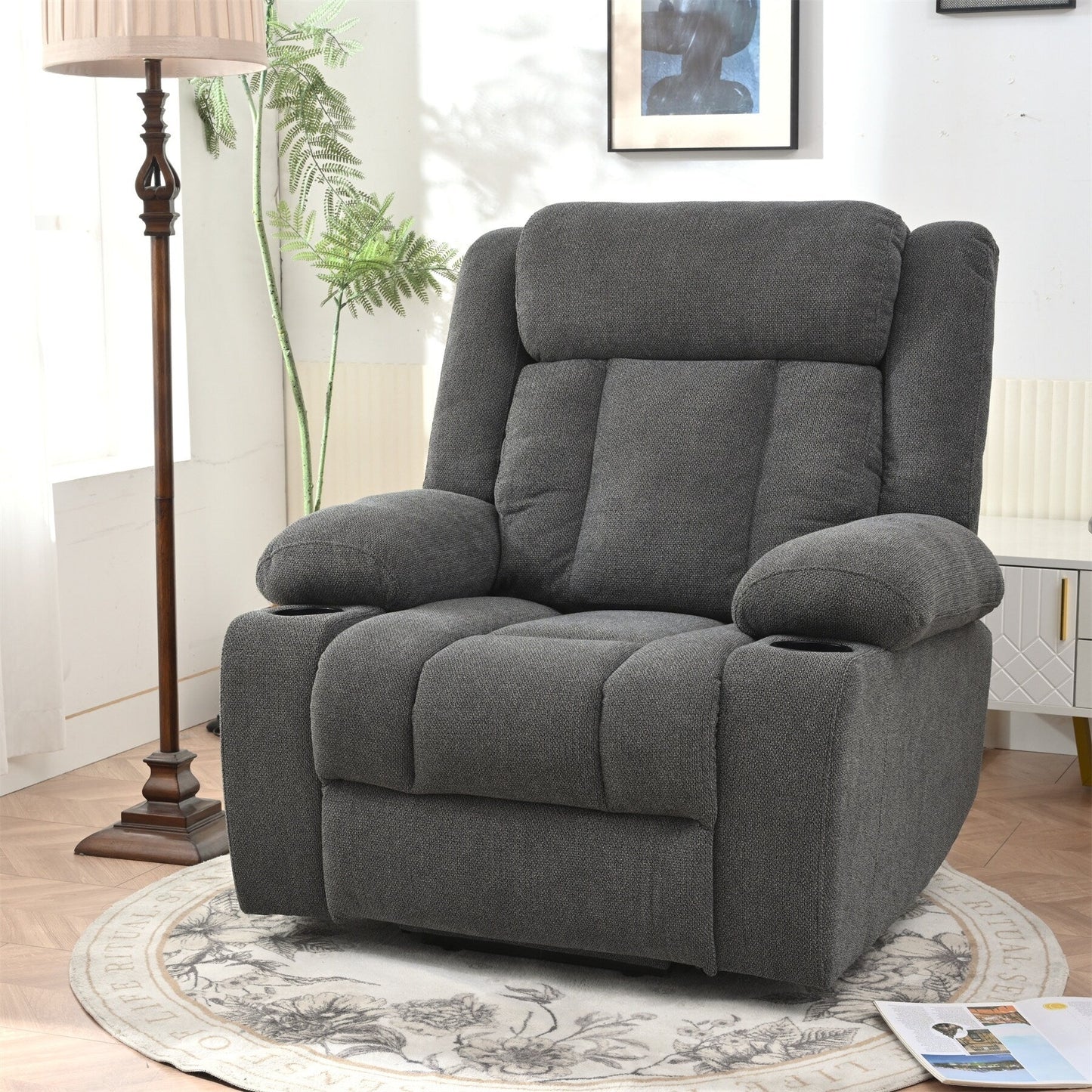 Fauteuil inclinable électrique pour personnes âgées, canapé simple classique, siège home cinéma avec 2 porte-gobelets, poches latérales, télécommande