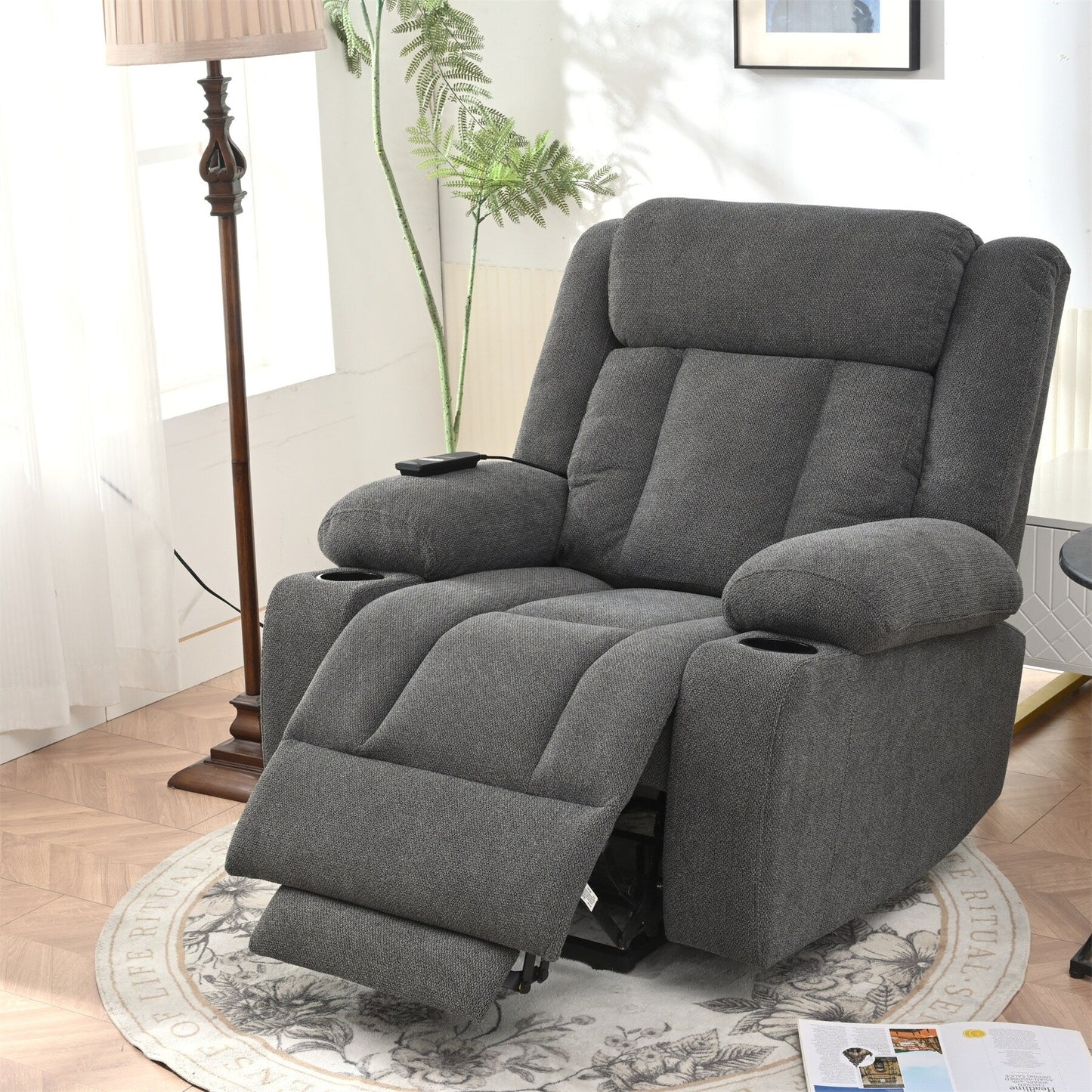 Fauteuil inclinable électrique pour personnes âgées, canapé simple classique, siège home cinéma avec 2 porte-gobelets, poches latérales, télécommande