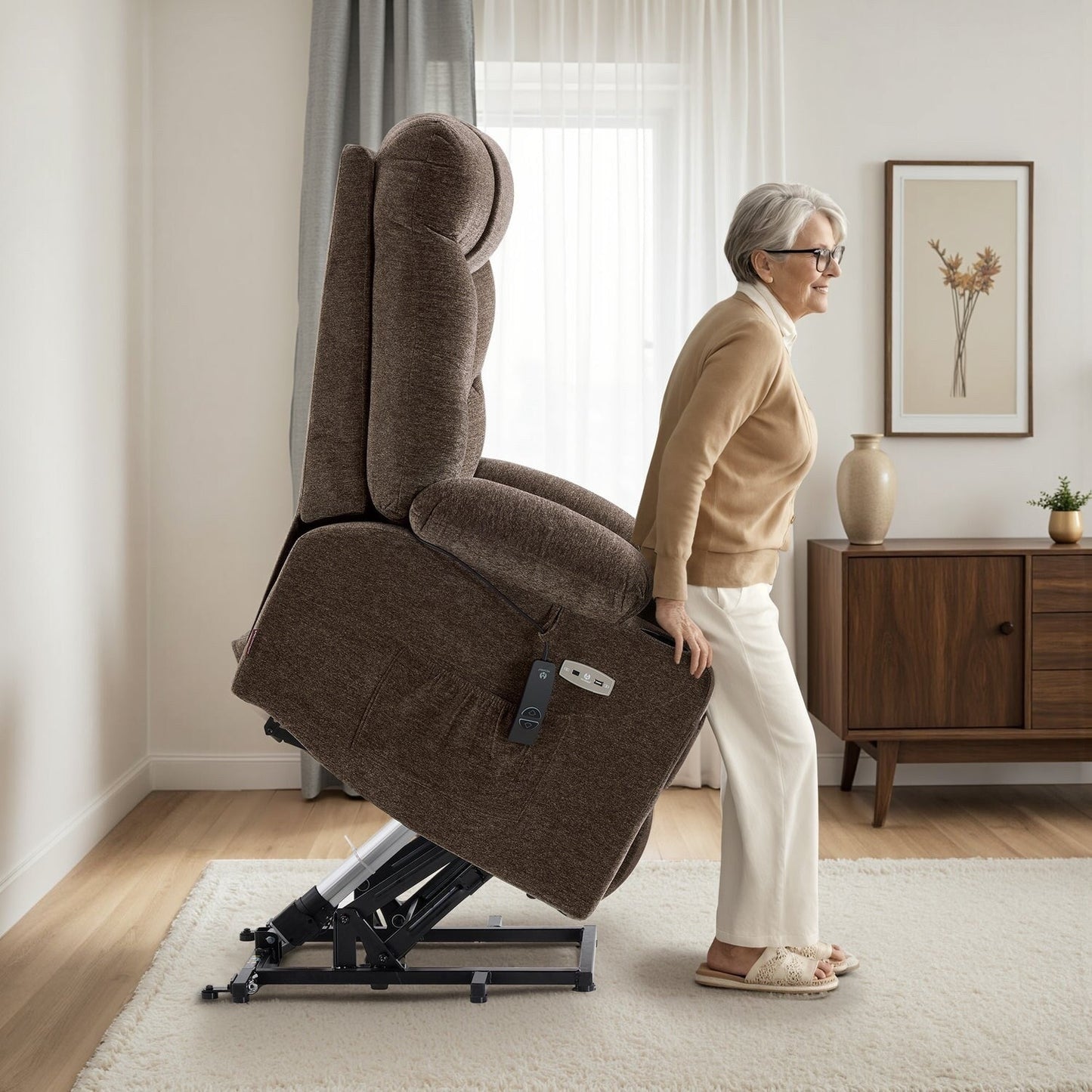 Fauteuil inclinable électrique pour personnes âgées, tissu