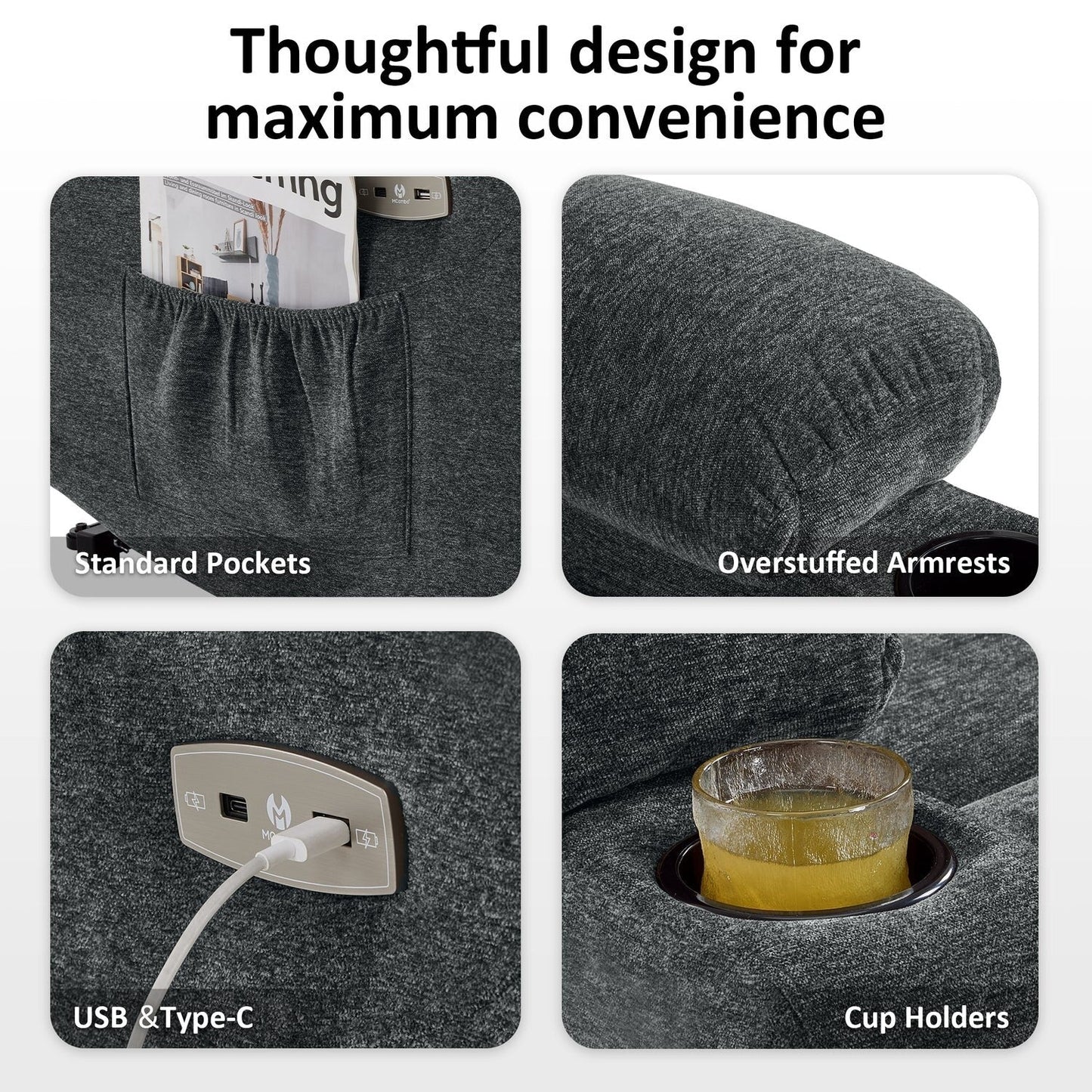 Fauteuil inclinable électrique pour personnes âgées, tissu