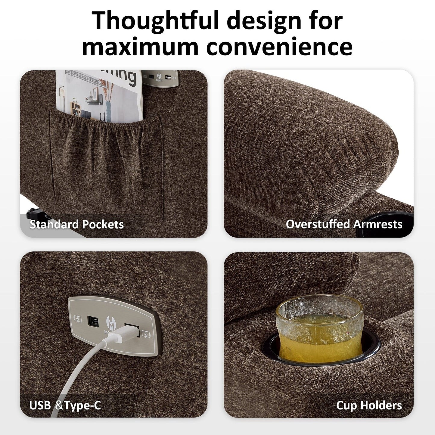 Fauteuil inclinable électrique pour personnes âgées, tissu