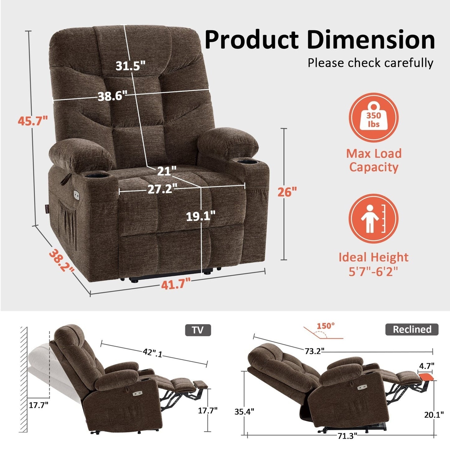 Fauteuil inclinable électrique pour personnes âgées, tissu