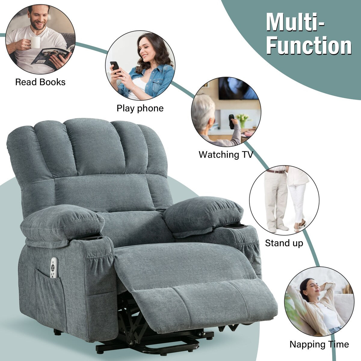 Fauteuil inclinable électrique pour personnes âgées, fauteuil inclinable avec massage thermique