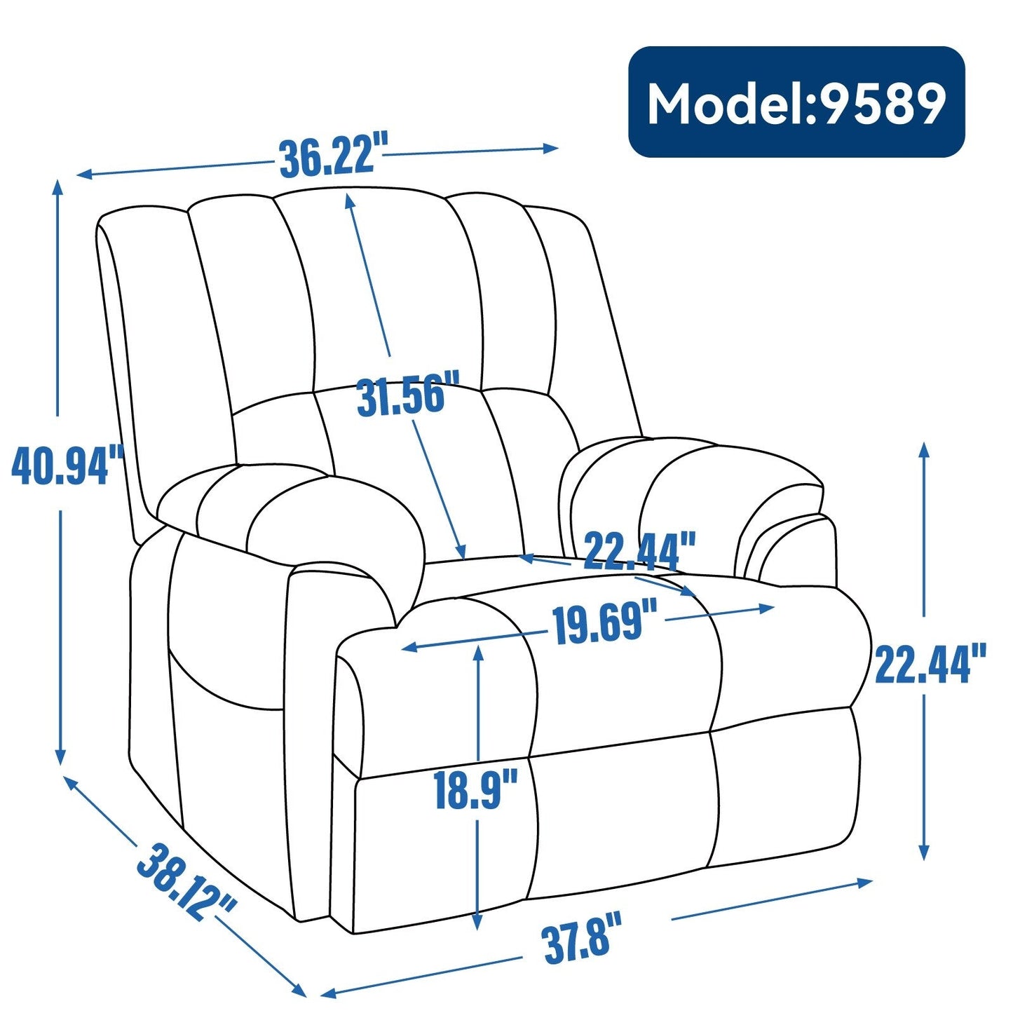 Fauteuil inclinable électrique avec double moteur, massage et chauffage lombaire, revêtement en chenille, réglage de la position en continu