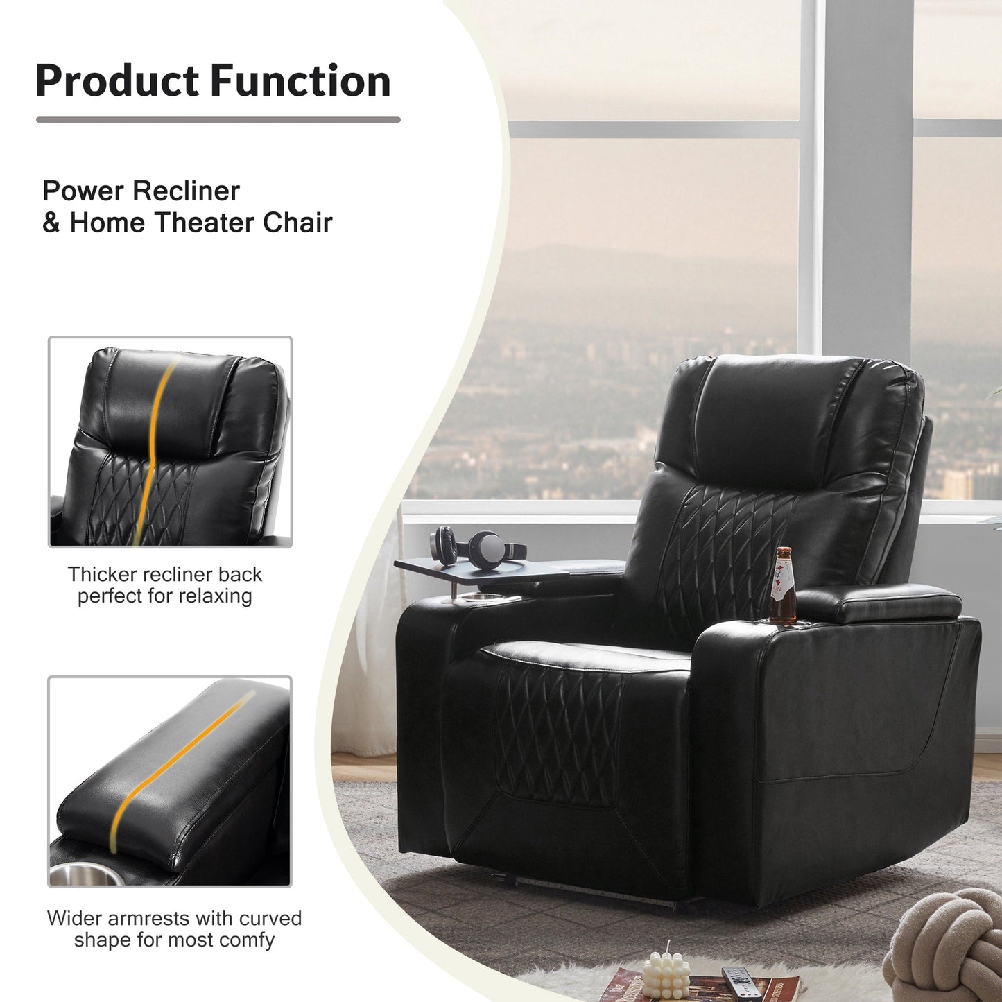 Fauteuil inclinable électrique Nestfair avec 2 porte-gobelets et plateau pivotant à 360°
