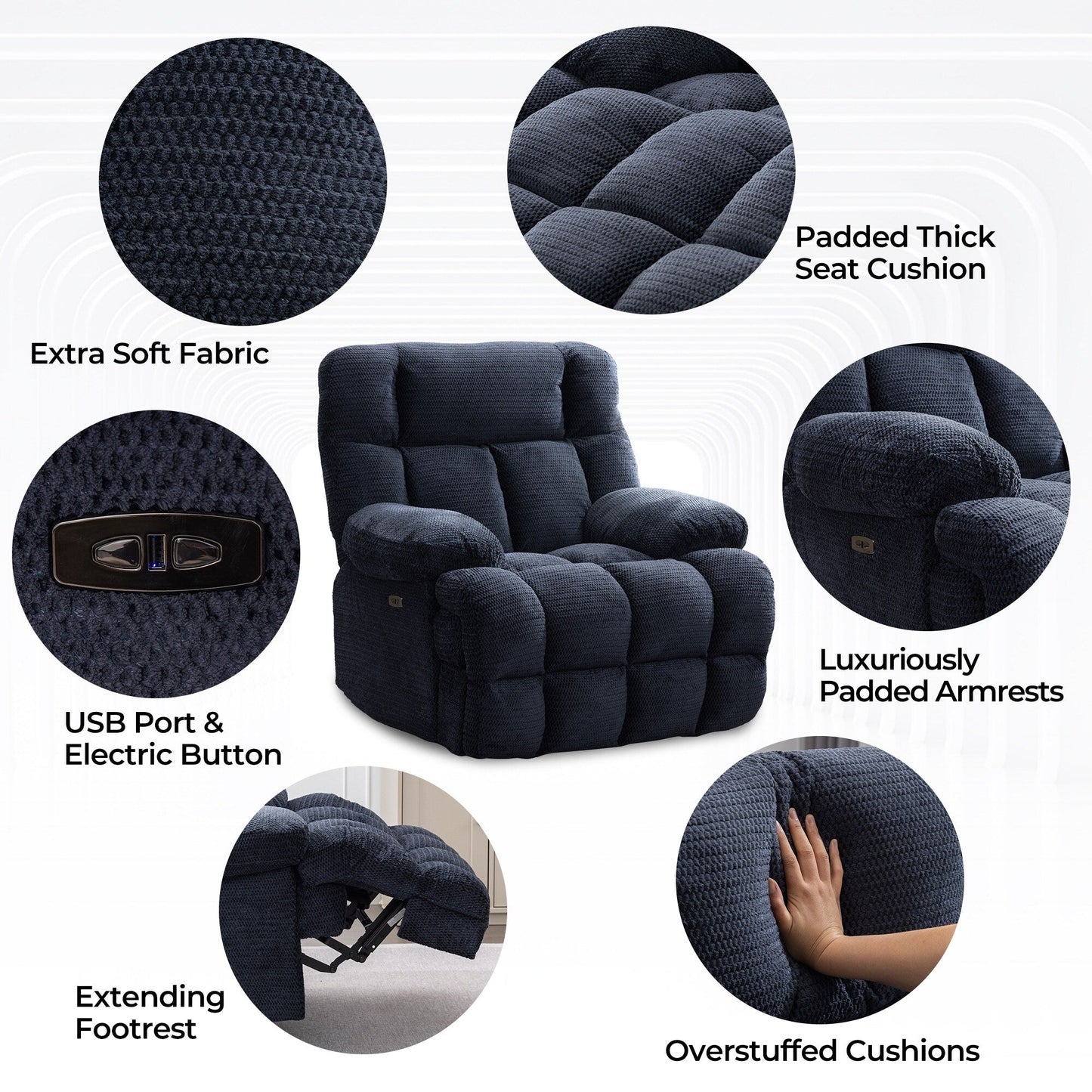 Fauteuil inclinable électrique surdimensionné Zero Gravity Big Man extra large pour salon avec port USB, siège large de 24 pouces, gris