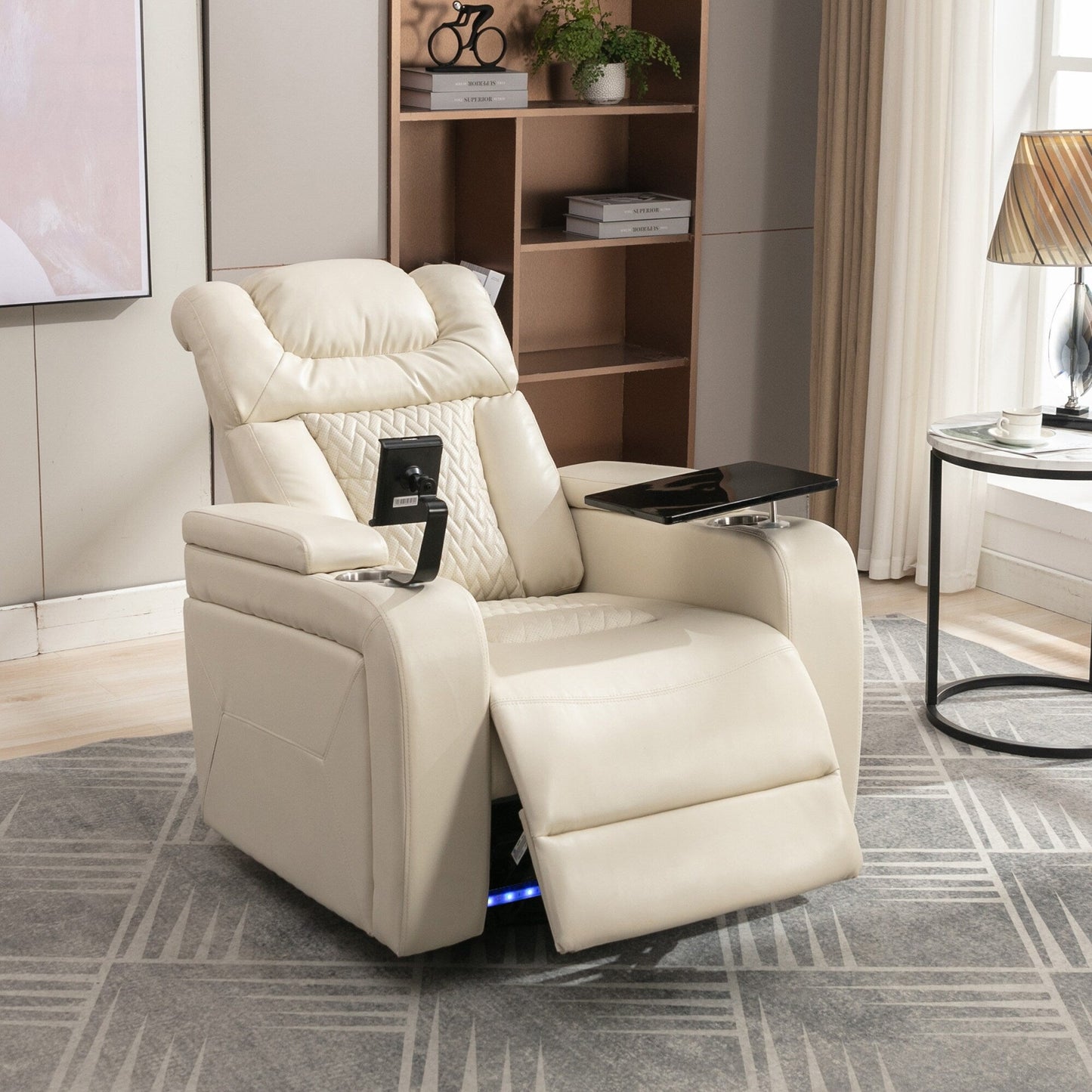 Fauteuil inclinable électrique pivotant à 270°, plateau, port USB et porte-gobelets