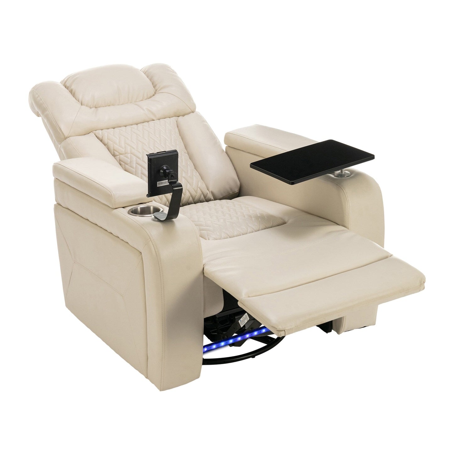 Fauteuil inclinable électrique pivotant à 270°, plateau, port USB et porte-gobelets