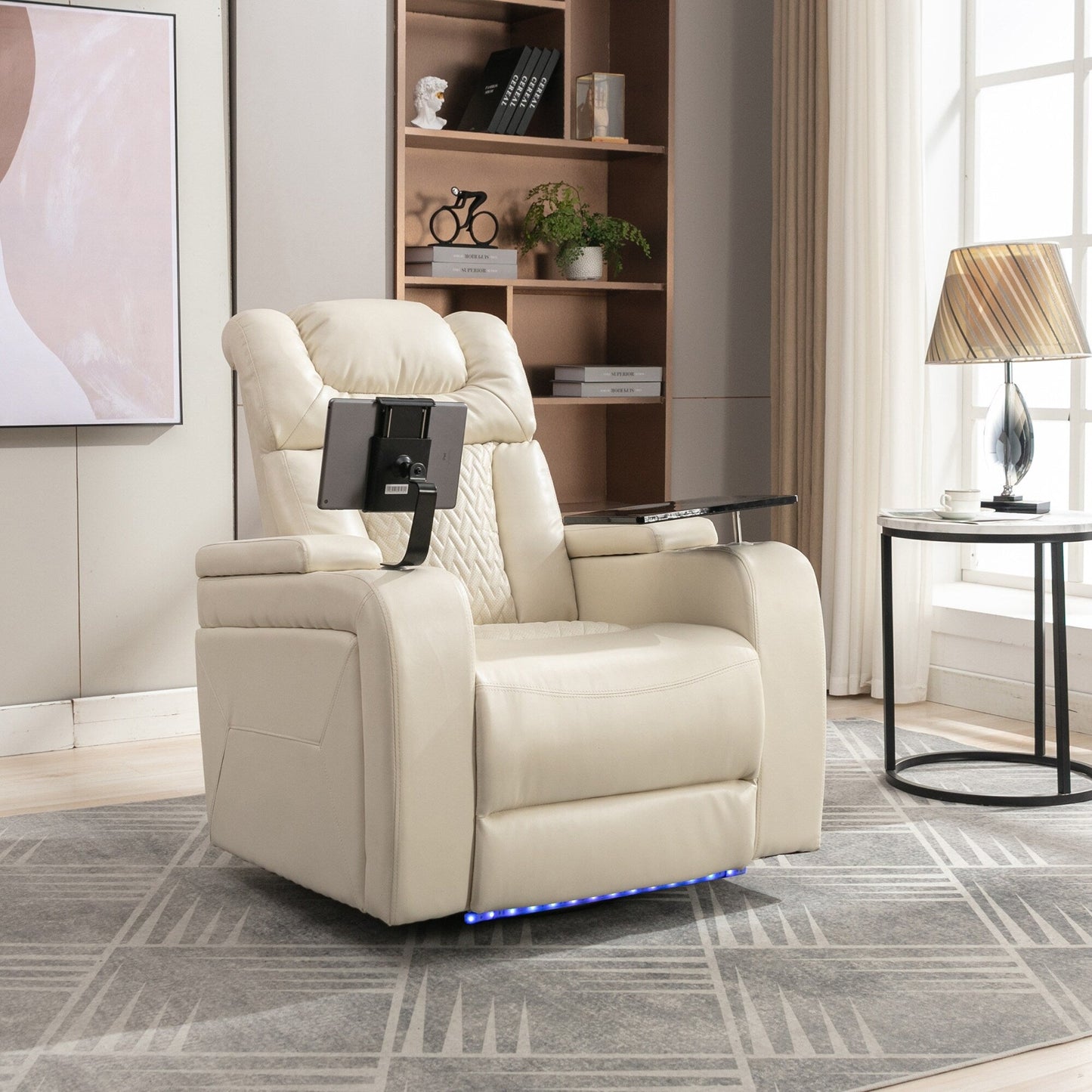 Fauteuil inclinable électrique pivotant à 270°, plateau, port USB et porte-gobelets