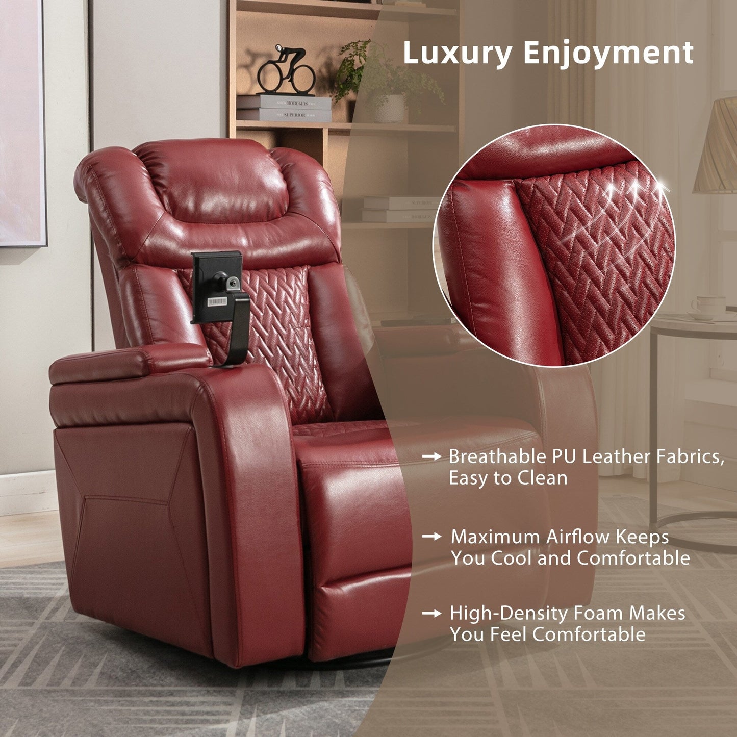 Fauteuil inclinable électrique pivotant à 270°, plateau, port USB et porte-gobelets