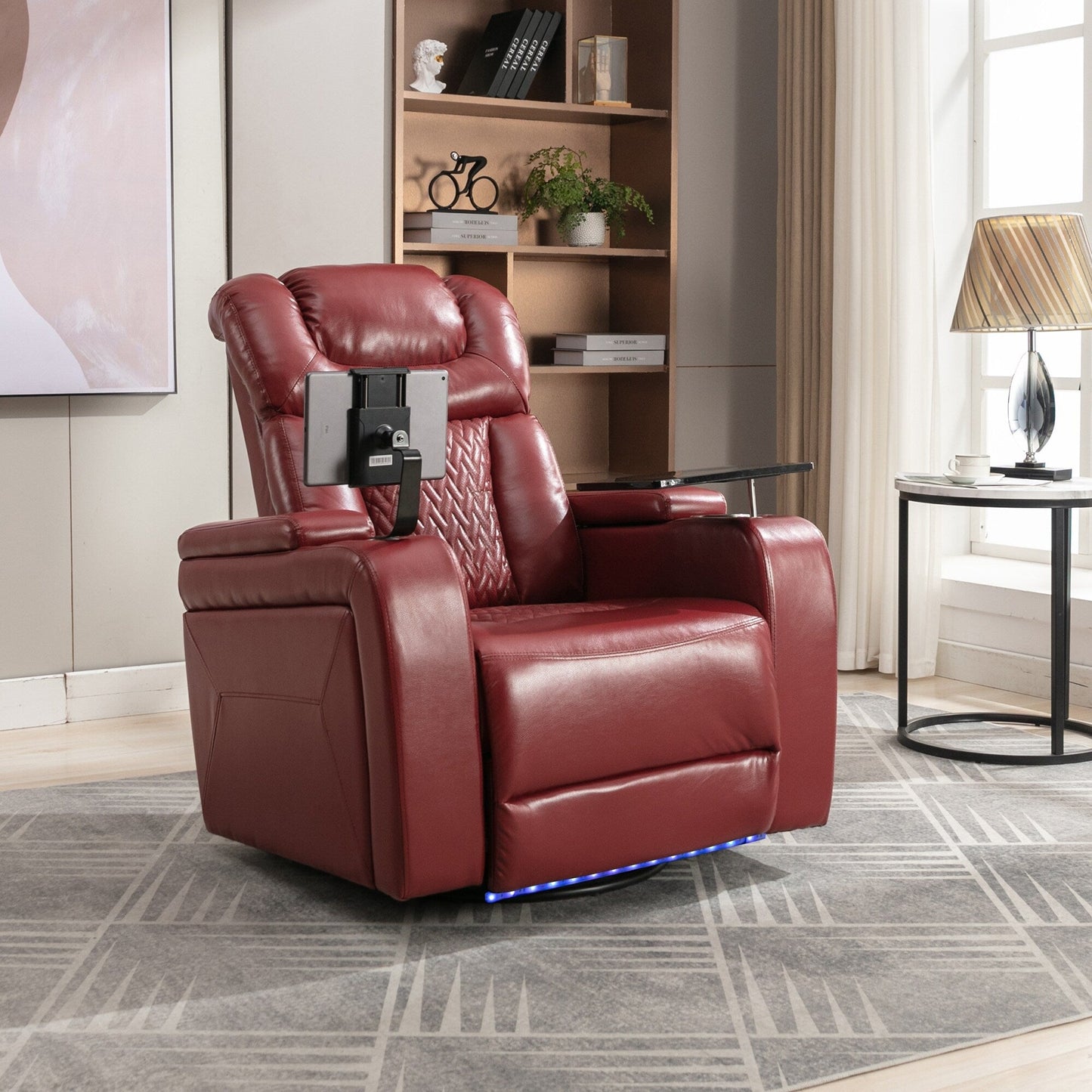 Fauteuil inclinable électrique pivotant à 270°, plateau, port USB et porte-gobelets