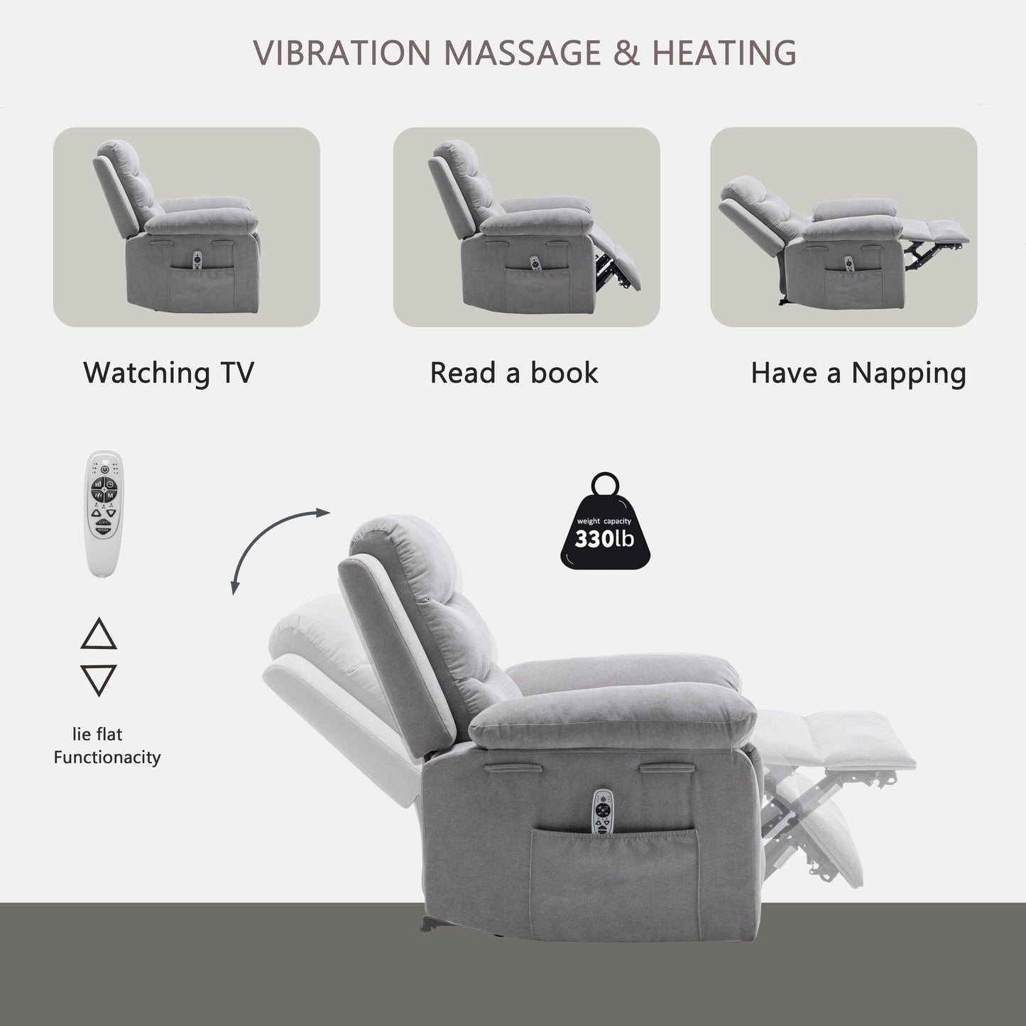 Fauteuil inclinable électrique avec fonction de massage réglable - 36,63 x 38,13 x 40,50