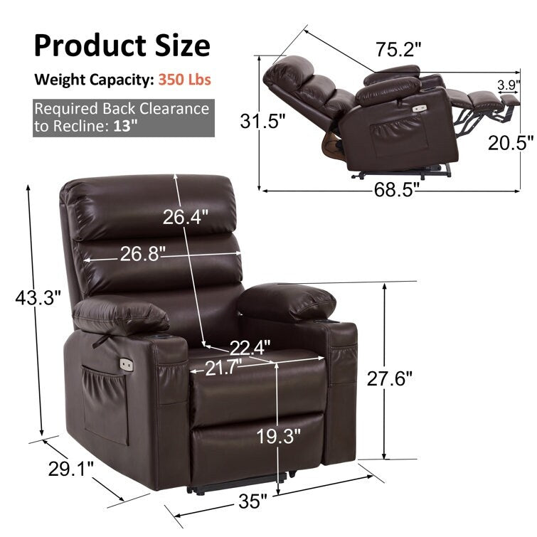 Fauteuil inclinable électrique avec massage par vibration et chaleur, similicuir, 158 kg