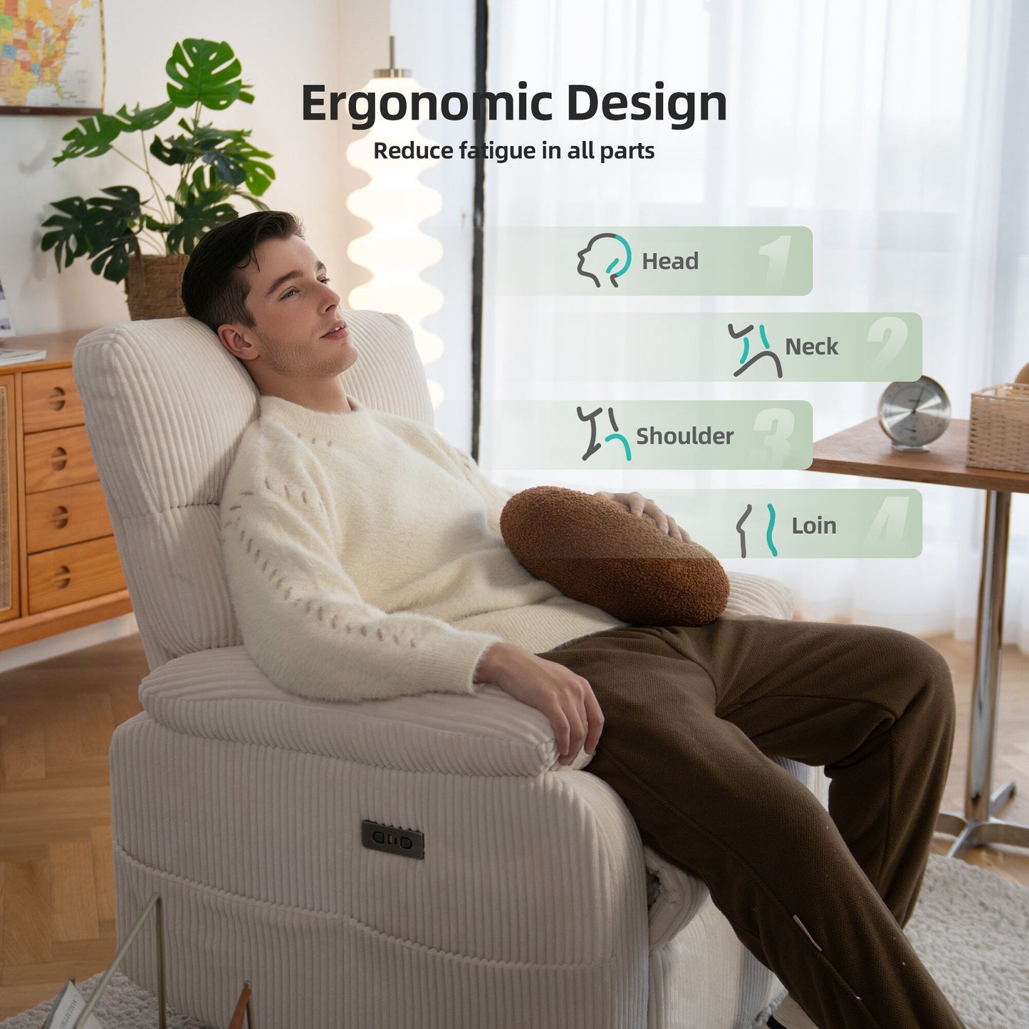 Fauteuil inclinable pivotant électrique avec port USB/Type-C, pivotant à 270°
