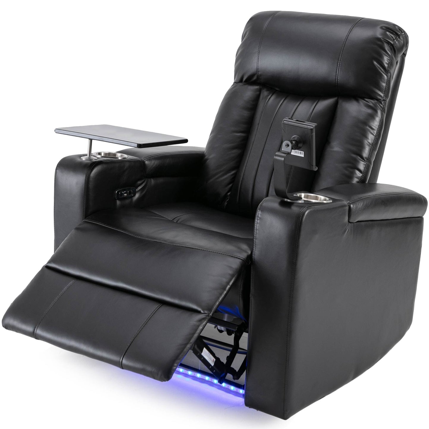 Fauteuil inclinable électrique haut de gamme avec accoudoirs de rangement, porte-gobelets, plateau pivotant et support pour téléphone portable