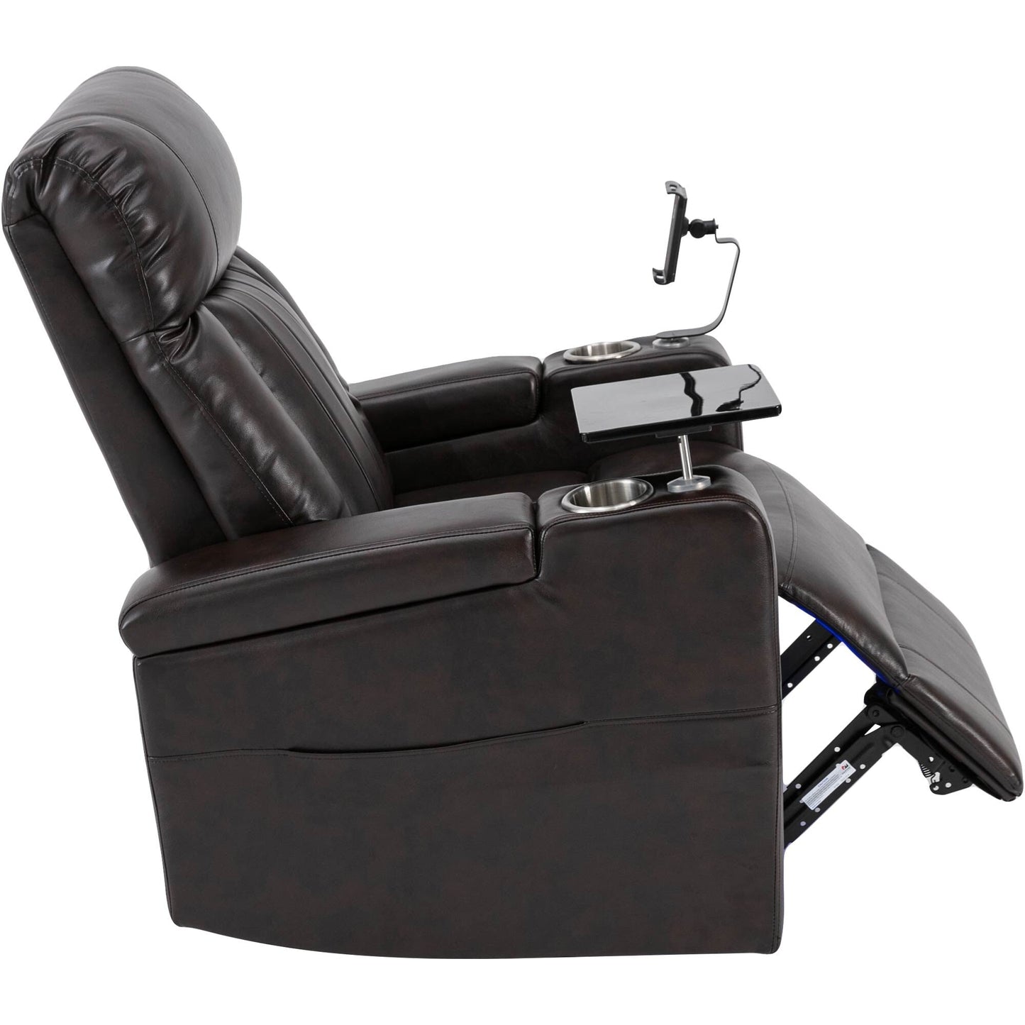 Fauteuil inclinable électrique haut de gamme avec accoudoirs de rangement, porte-gobelets, plateau pivotant et support pour téléphone portable