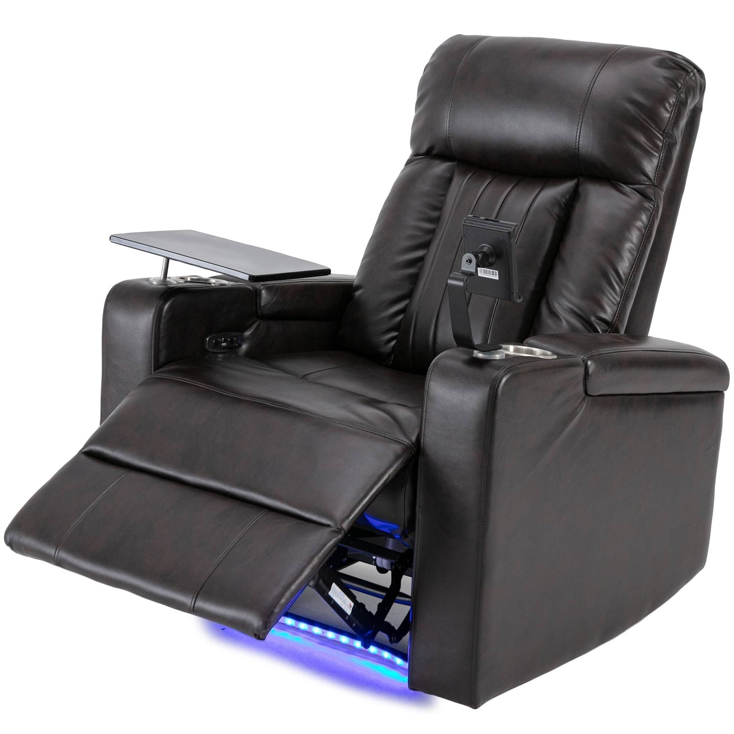 Fauteuil inclinable électrique haut de gamme avec accoudoirs de rangement, porte-gobelets, plateau pivotant et support pour téléphone portable