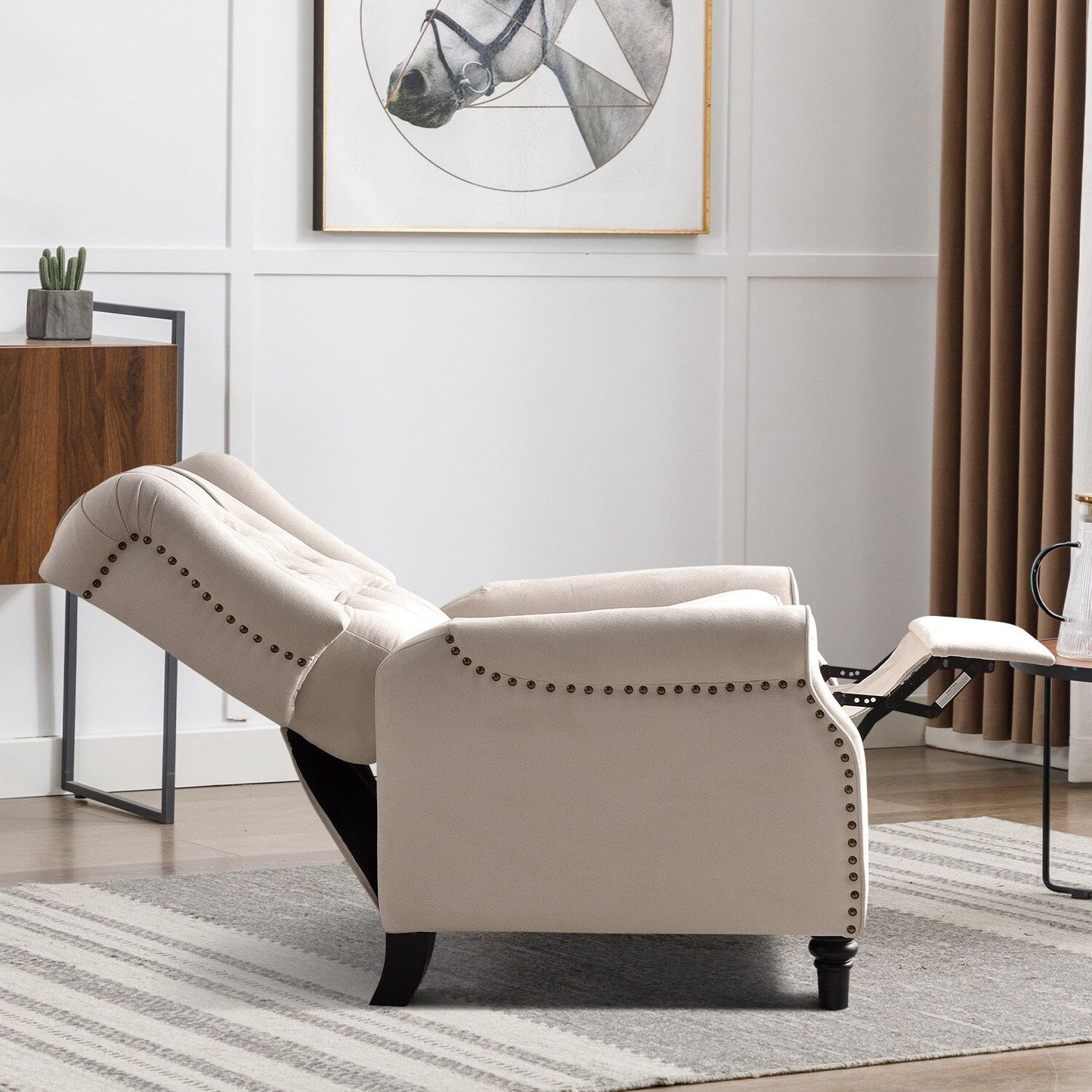 Fauteuil inclinable avec dossier capitonné et pieds en bois