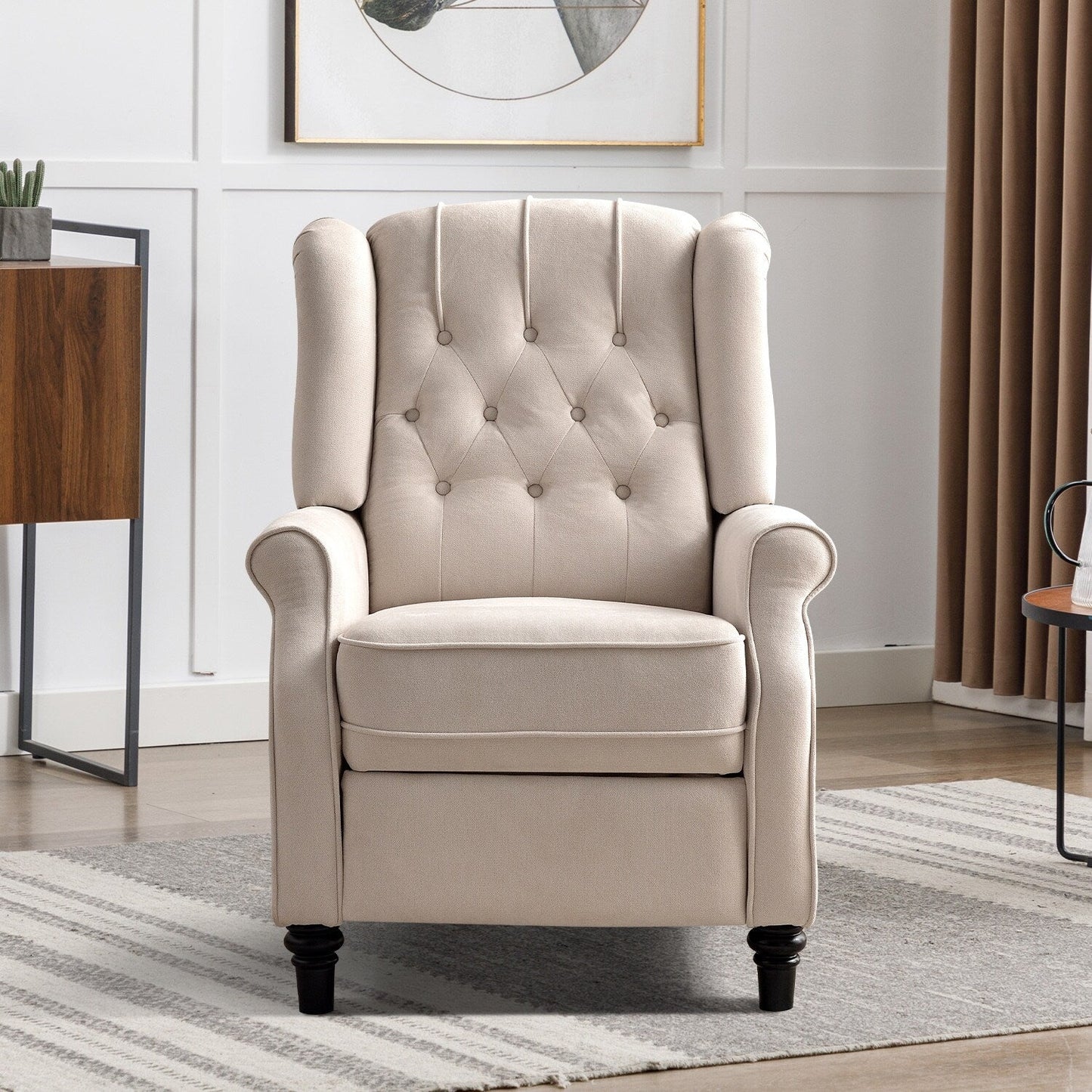 Fauteuil inclinable avec dossier capitonné et pieds en bois