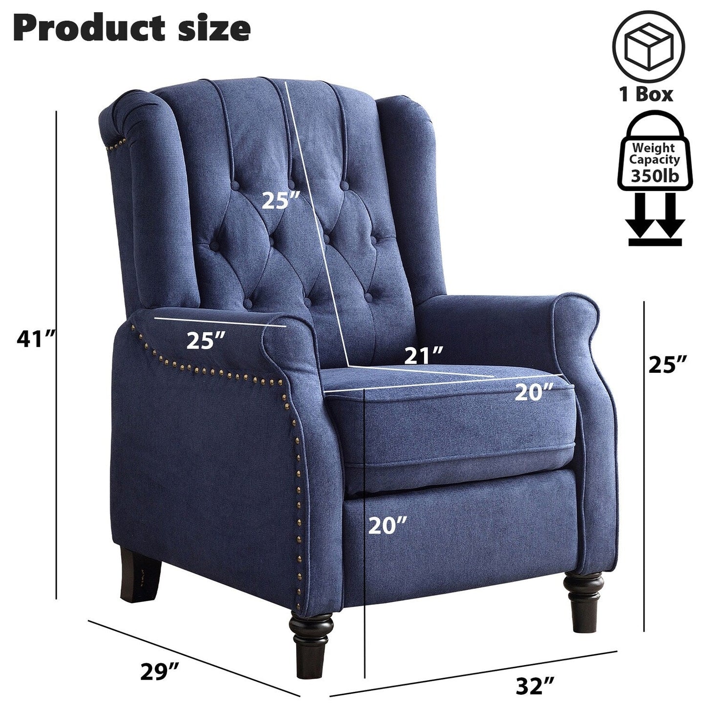 Fauteuil inclinable avec dossier capitonné et pieds en bois