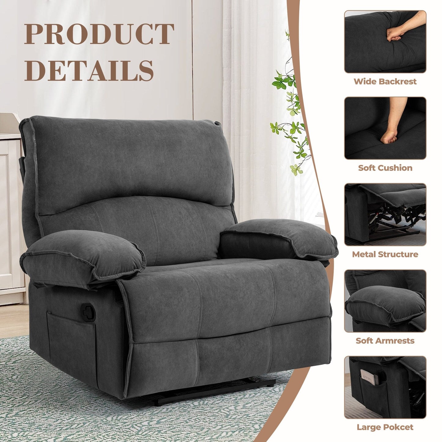 Fauteuil inclinable avec coussin de massage et siège large