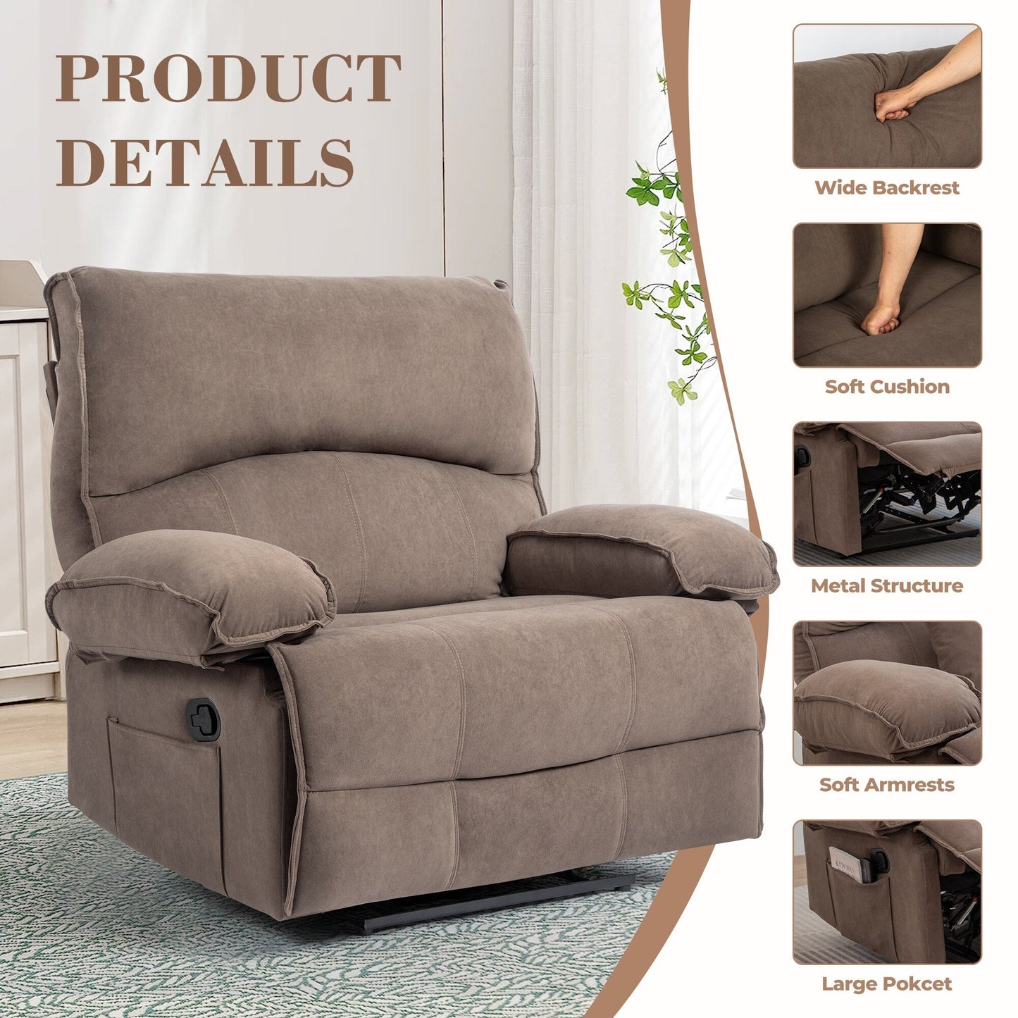 Fauteuil inclinable avec coussin de massage et siège large
