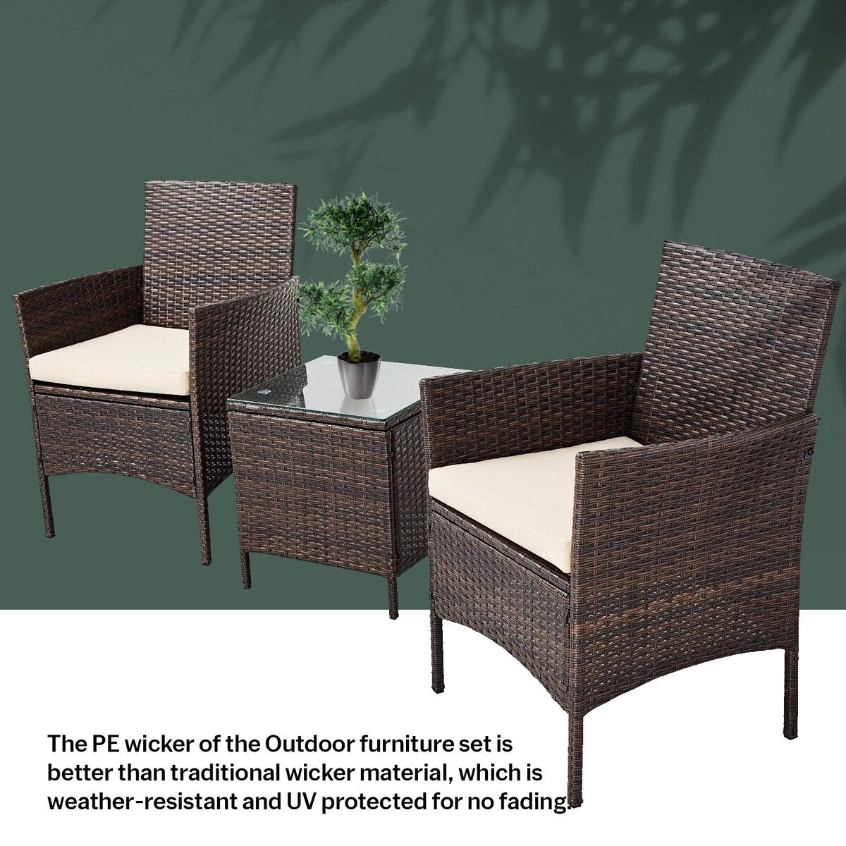 Ensemble bistrot de patio 3 pièces en rotin Pyramid Home Decor