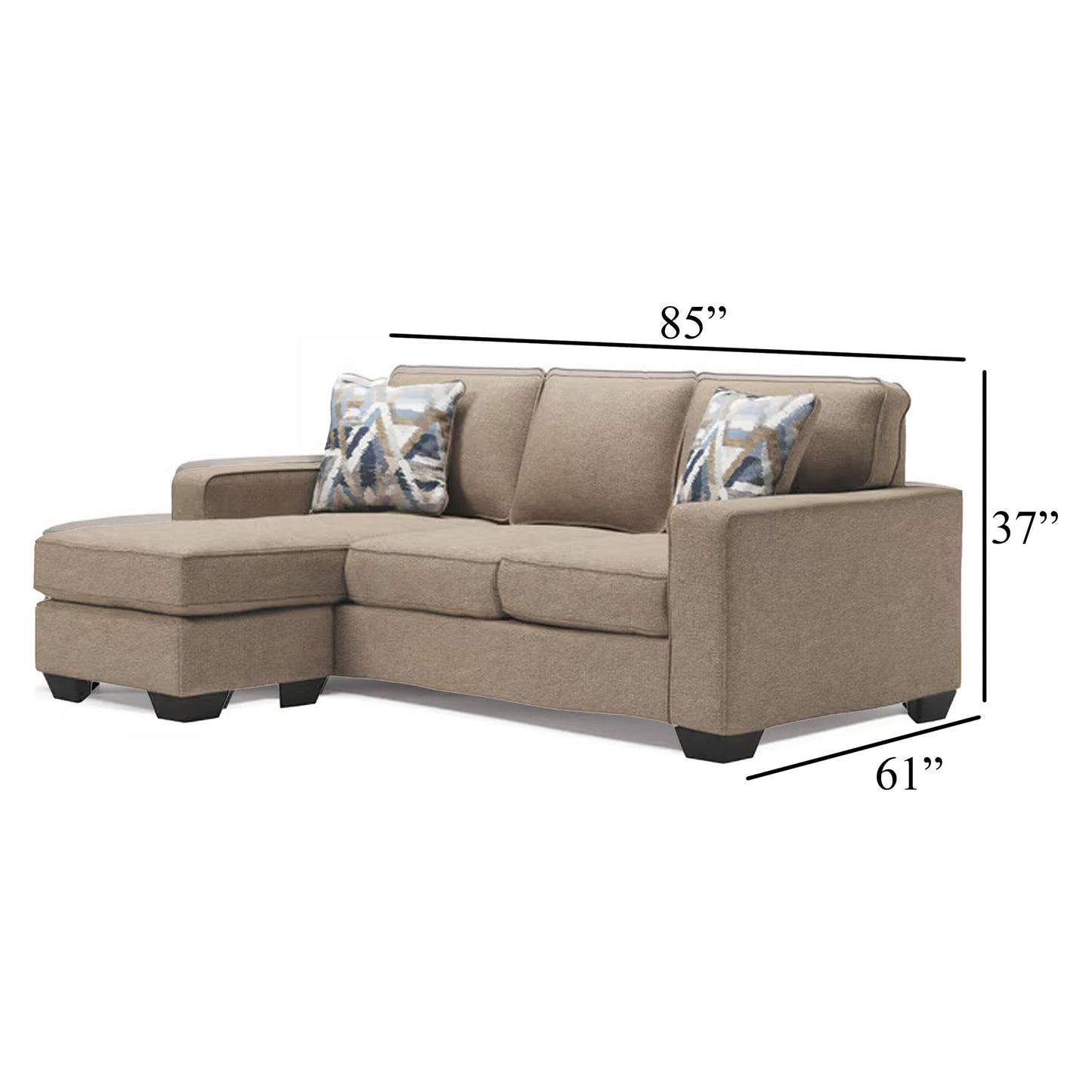 Canapé-lit Qien, 2 coussins décoratifs, polyester marron bois flotté, 216 cm