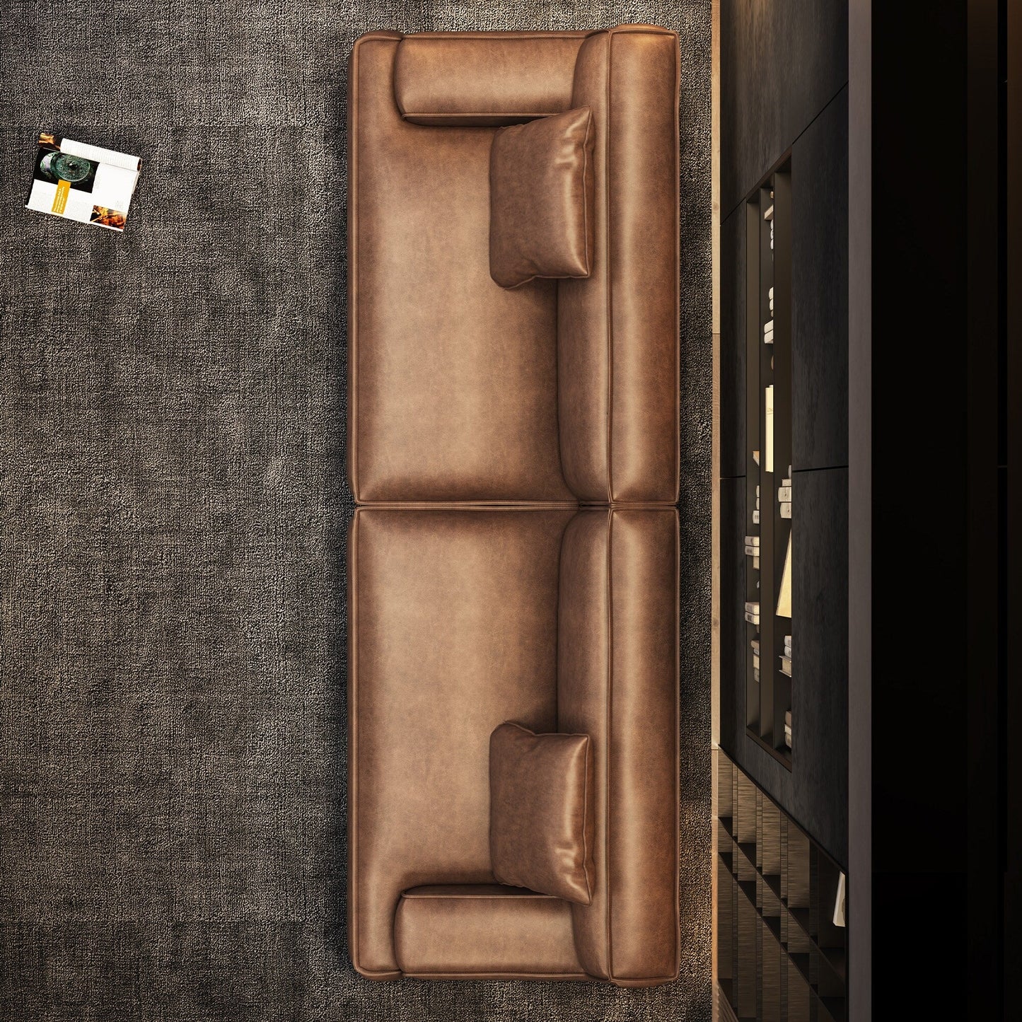 Canapé rembourré en cuir avec accoudoirs encastrés pour salon - 110,2 l - 110,2 x 28,35