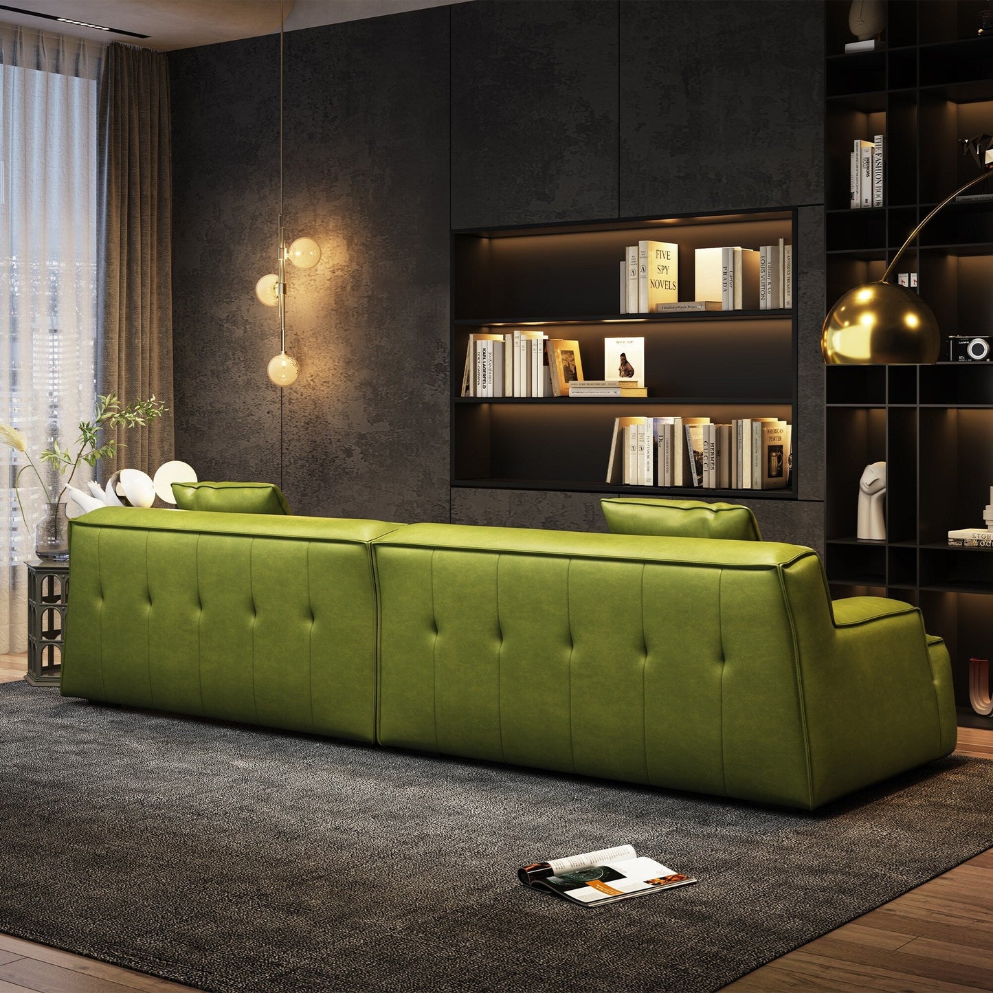 Canapé rembourré en cuir avec accoudoirs encastrés pour salon - 110,2 l - 110,2 x 28,35