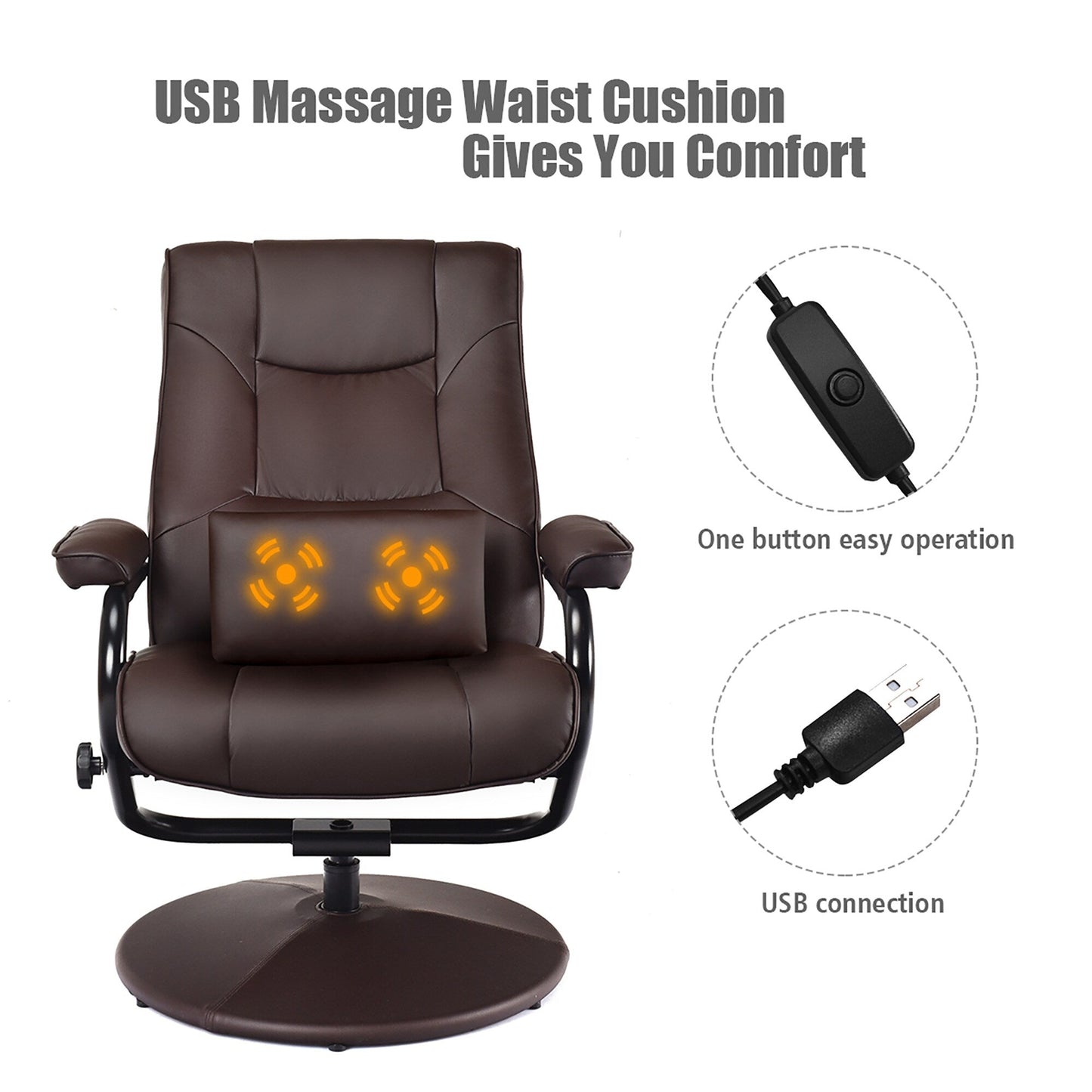 Fauteuil inclinable pivotant à 360 degrés en cuir PU avec repose-pieds