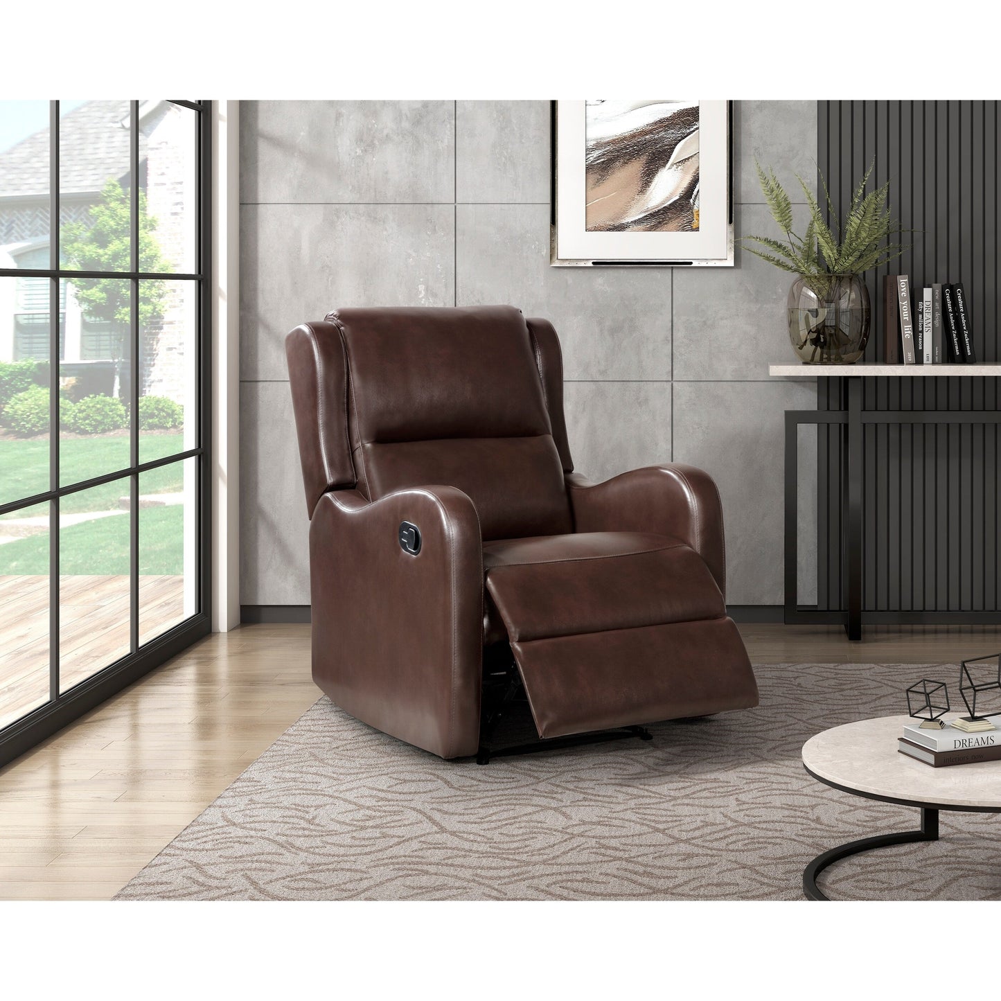 Fauteuil inclinable 1 pièce, assise confortable, revêtement en similicuir, meubles de salon en bois massif