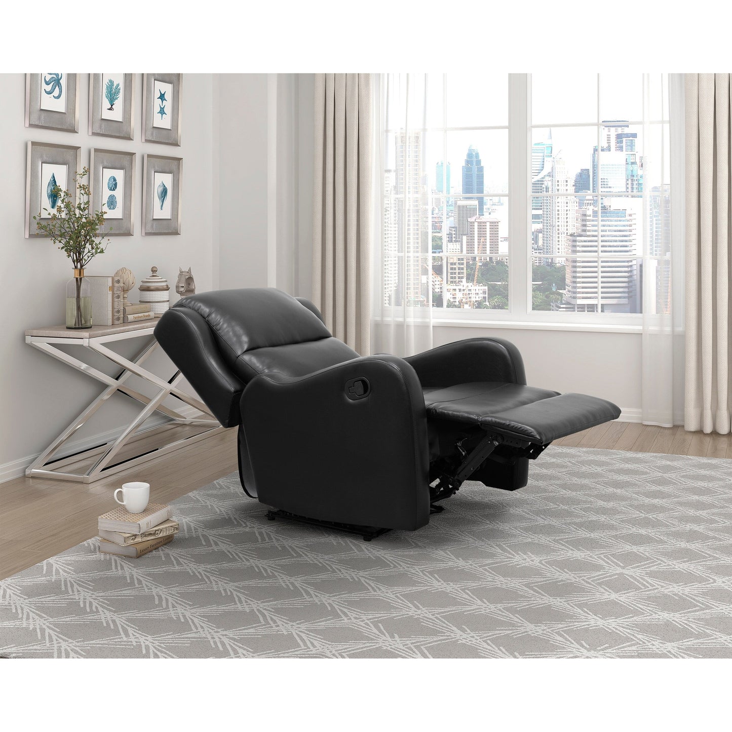 Fauteuil inclinable 1 pièce, assise confortable, revêtement en similicuir, meubles de salon en bois massif