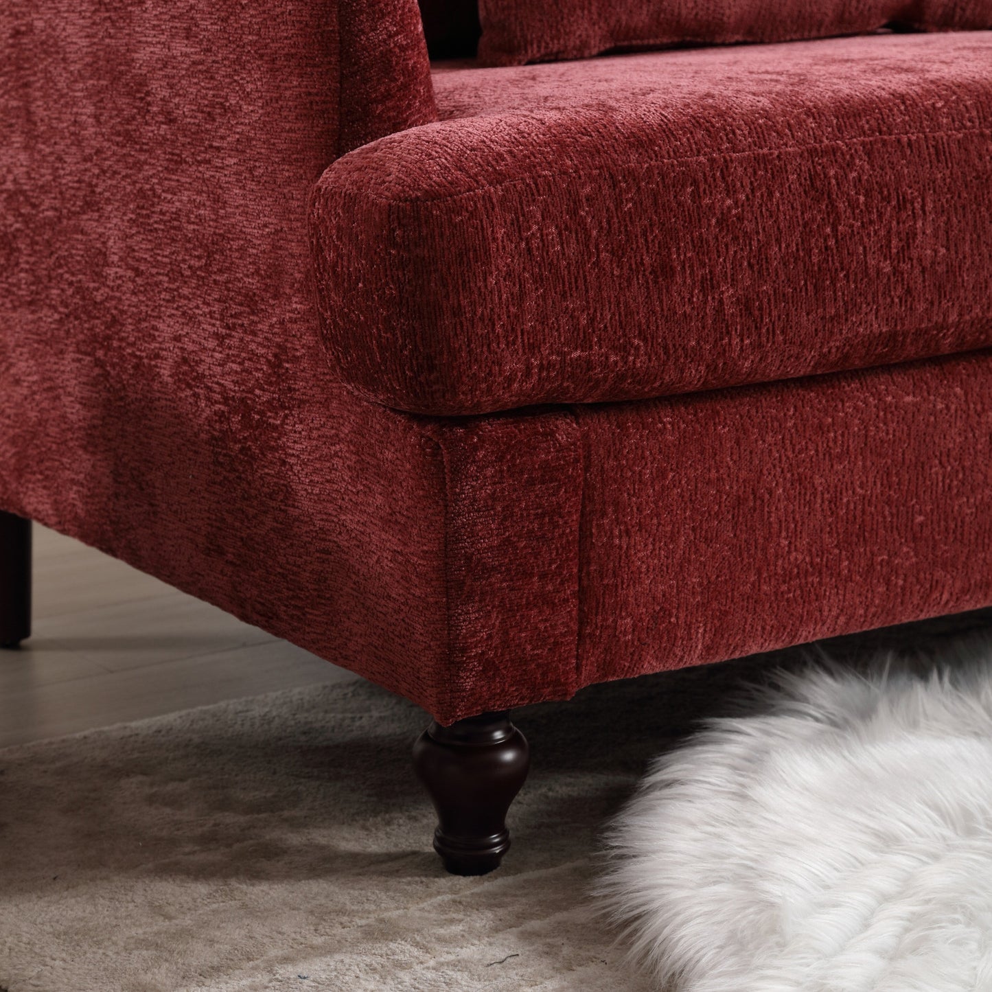 Canapé 2 places rouge en chenille de 68,9 po avec coussins amovibles