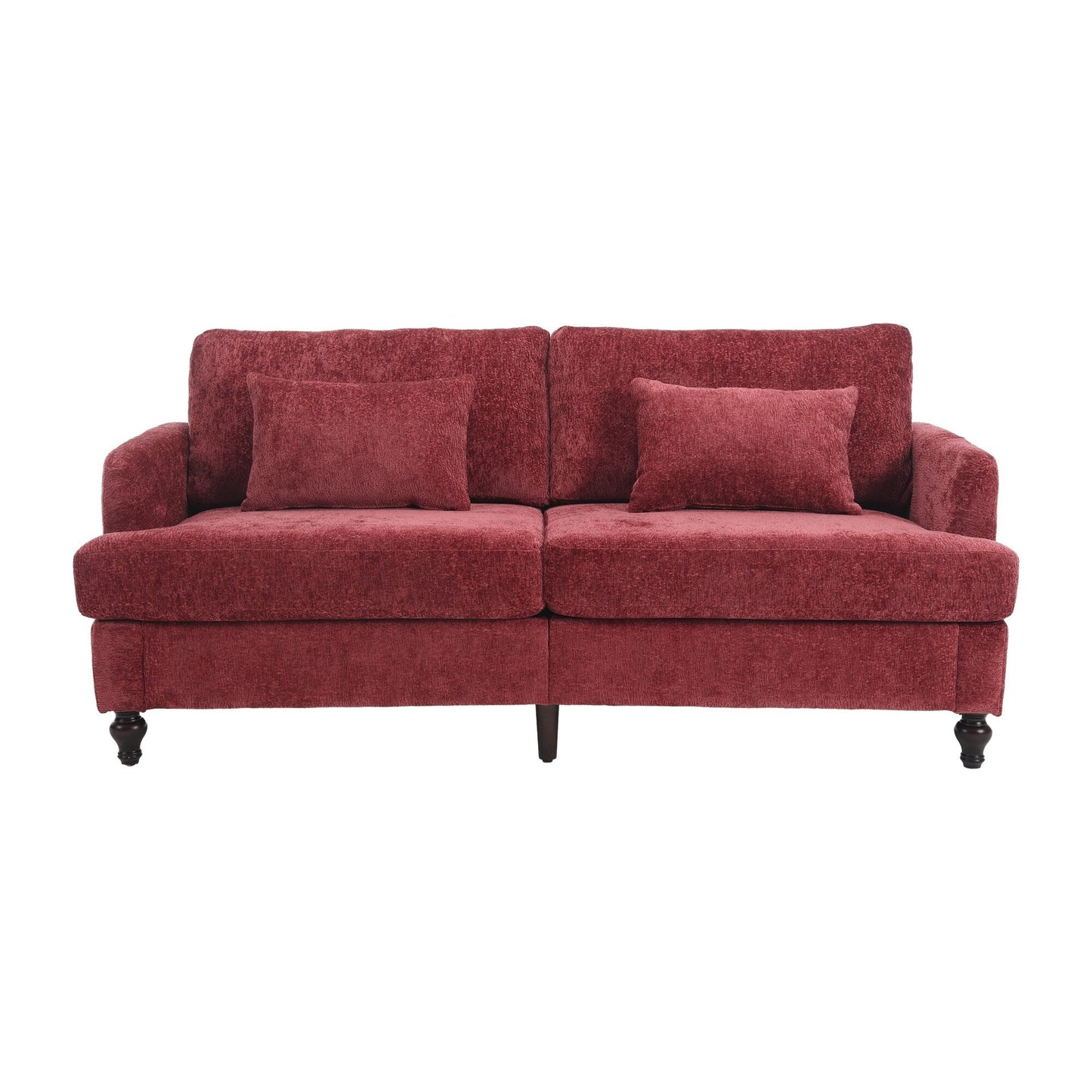 Canapé 2 places rouge en chenille de 68,9 po avec coussins amovibles