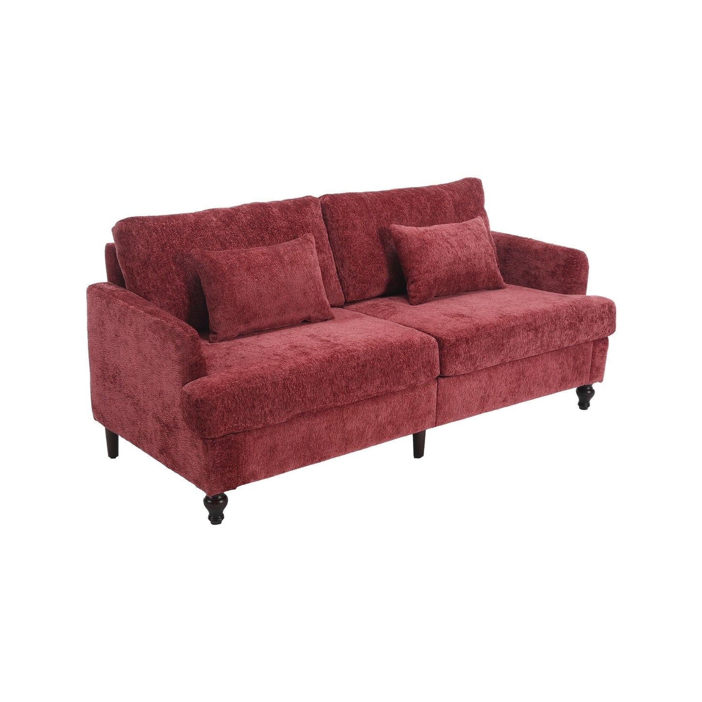 Canapé 2 places rouge en chenille de 68,9 po avec coussins amovibles