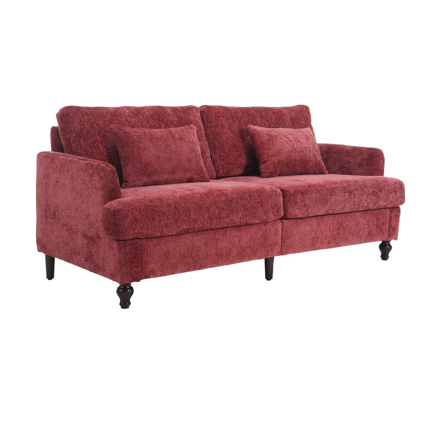 Canapé 2 places rouge en chenille de 68,9 po avec coussins amovibles