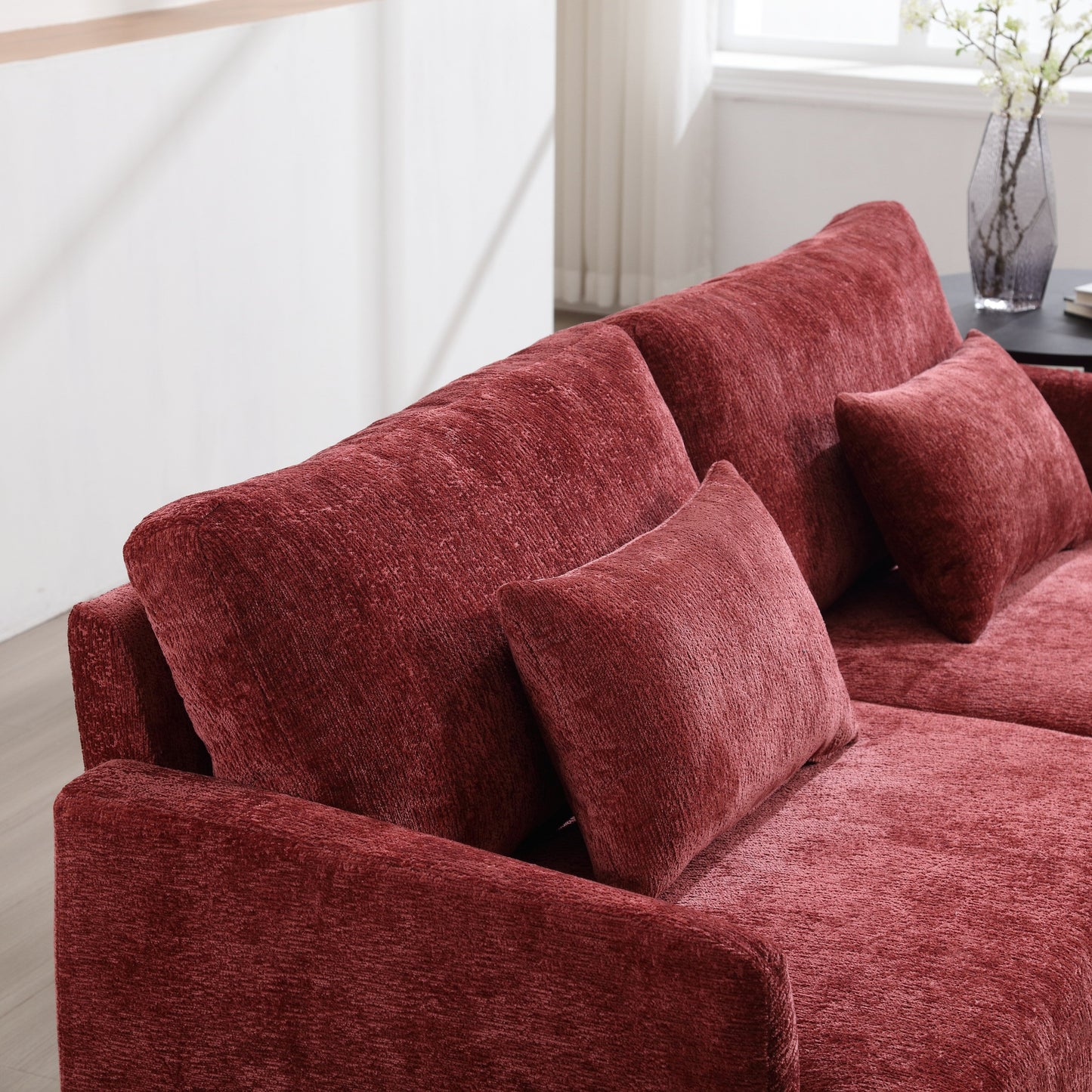 Canapé 2 places rouge en chenille de 68,9 po avec coussins amovibles