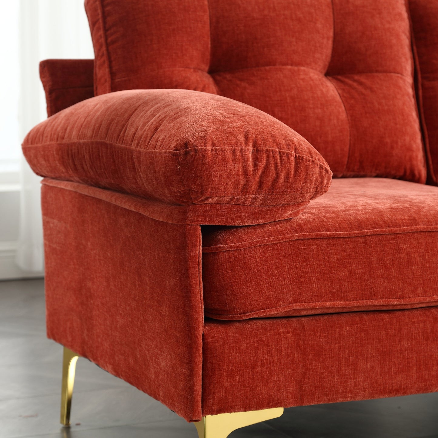 Canapé 3 places en L rouge moderne de 85 pouces, avec cadre en bois de haute qualité, coussins à ressorts et coussins de taille, design classique