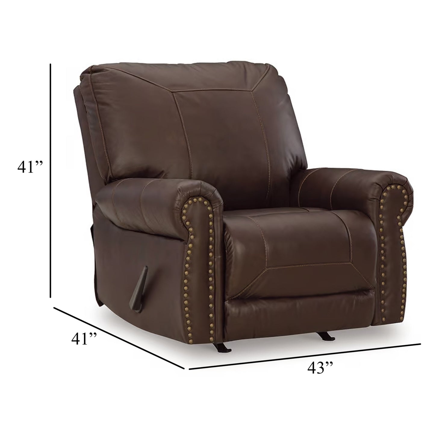 Fauteuil inclinable manuel Reeve, garniture cloutée, cuir mélangé marron foncé