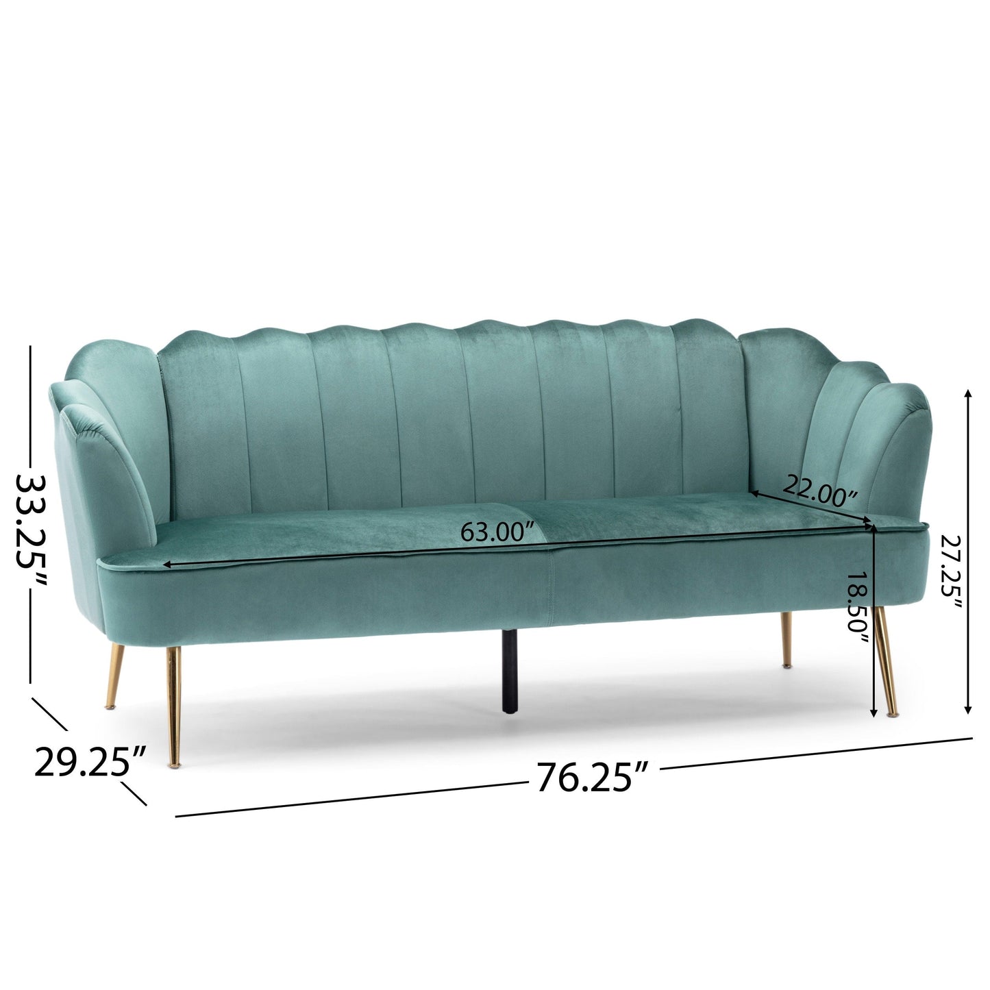 Canapé 3 places Reitz Glam en velours par Christopher Knight Home - 76,25 L x 29,25 l x 33,50 H