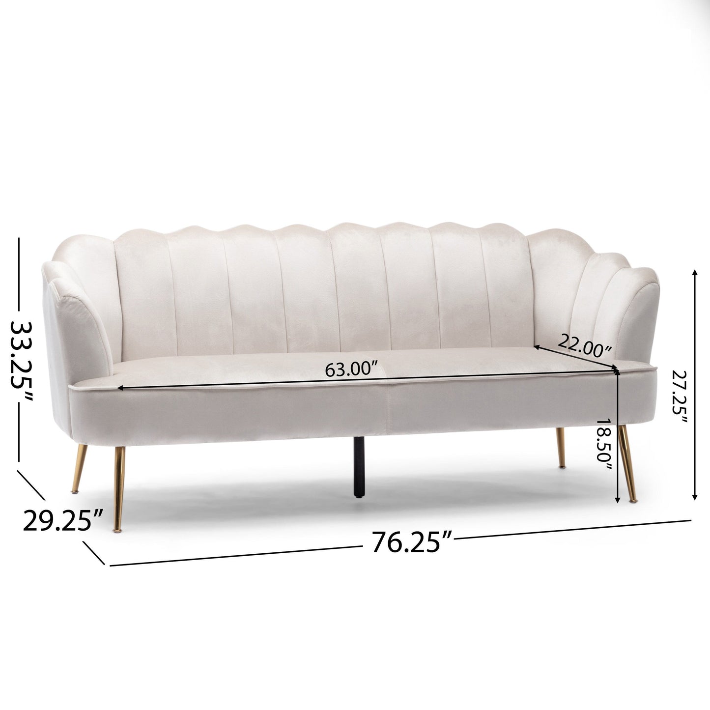 Canapé 3 places Reitz Glam en velours par Christopher Knight Home - 76,25 L x 29,25 l x 33,50 H