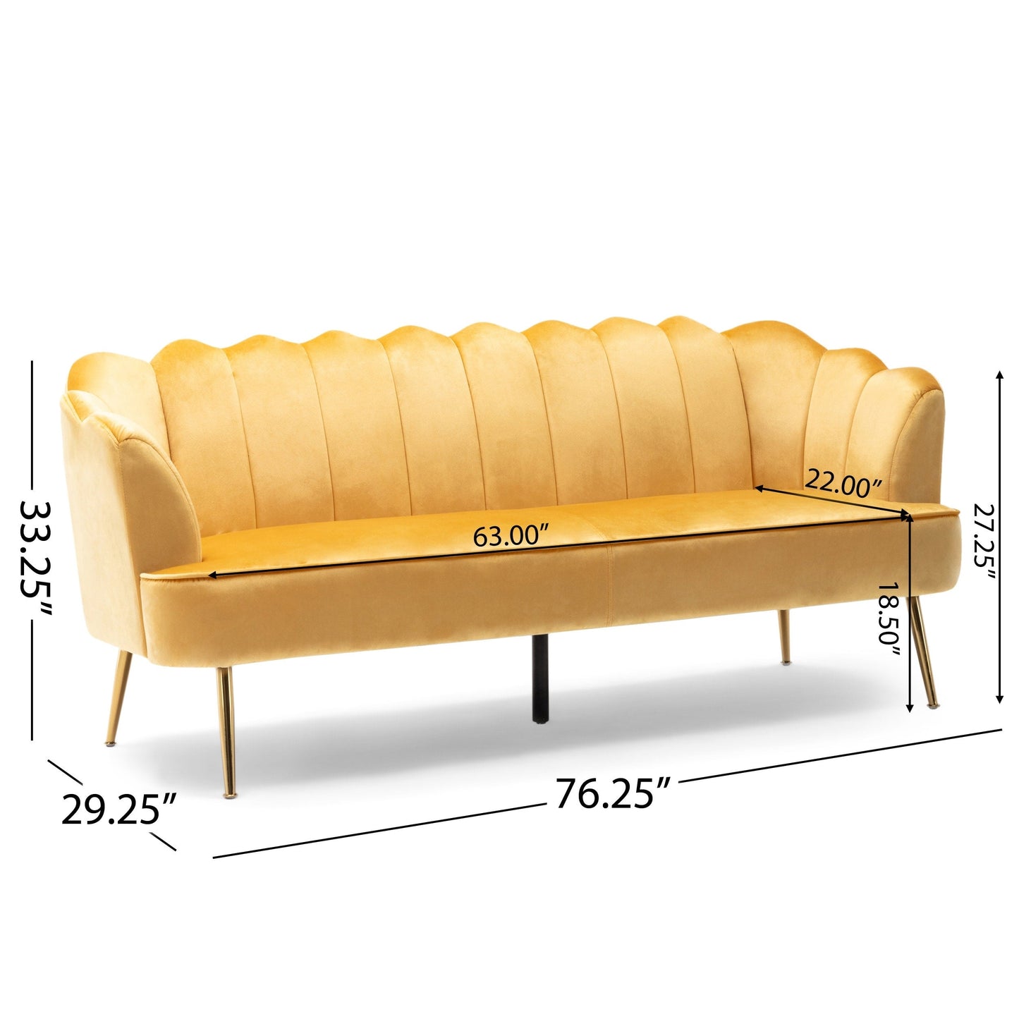 Canapé 3 places Reitz Glam en velours par Christopher Knight Home - 76,25 L x 29,25 l x 33,50 H