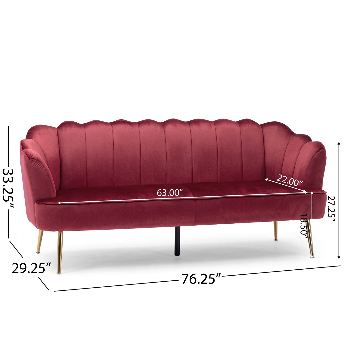 Canapé 3 places Reitz Glam en velours par Christopher Knight Home - 76,25 L x 29,25 l x 33,50 H