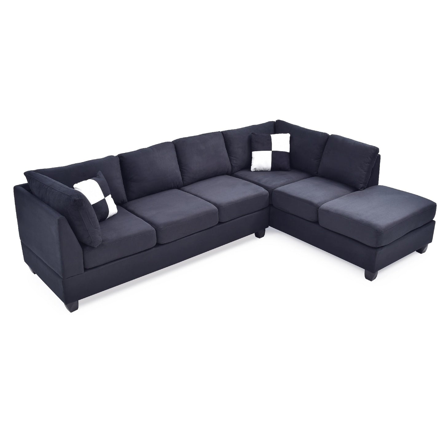 Canapé sectionnel réversible 4 places en microsuède avec coussins décoratifs - 111 - Noir
