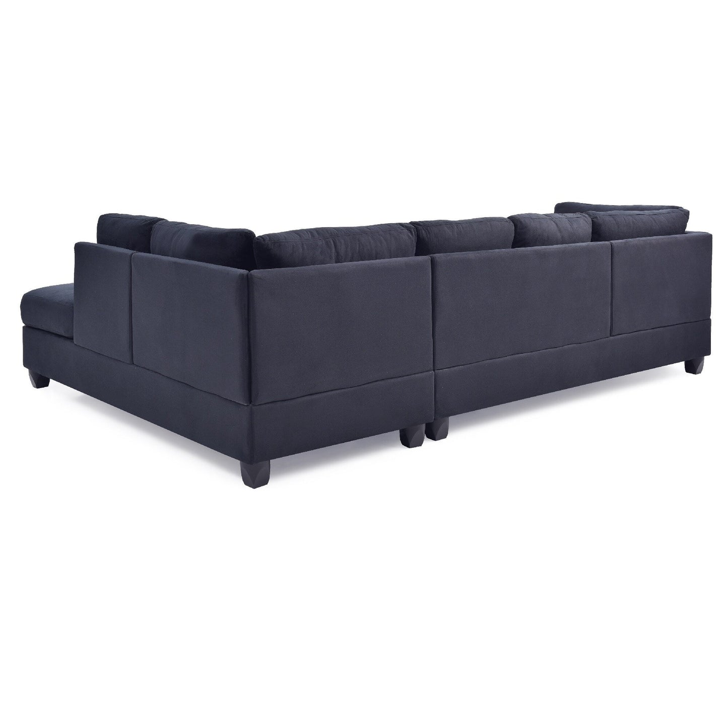 Canapé sectionnel réversible 4 places en microsuède avec coussins décoratifs - 111 - Noir