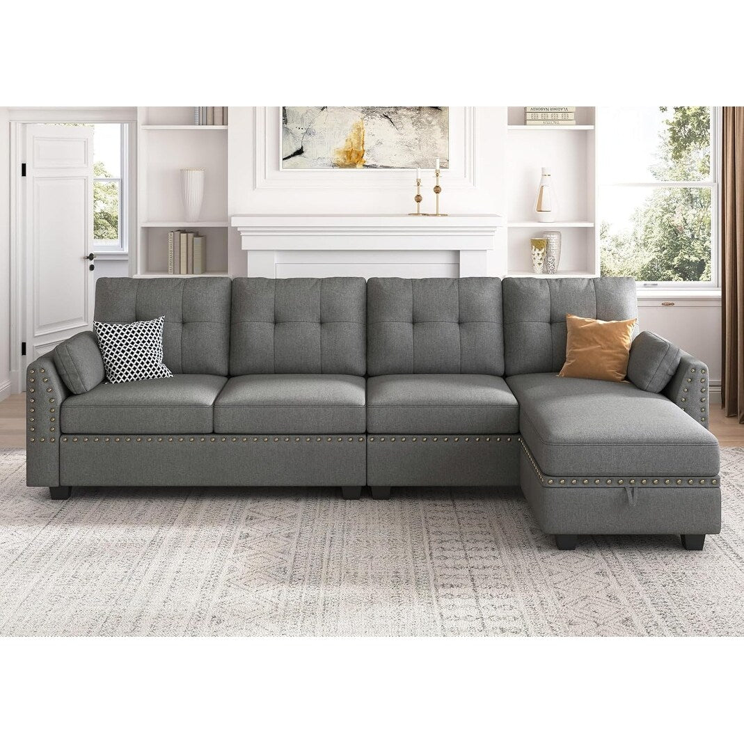 Canapé sectionnel réversible en L, convertible, 4 places, gris foncé