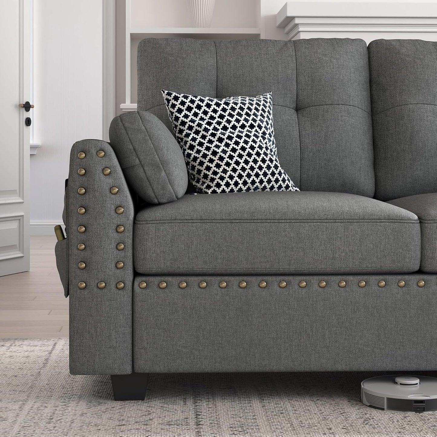 Canapé sectionnel réversible en L, convertible, 4 places, gris foncé
