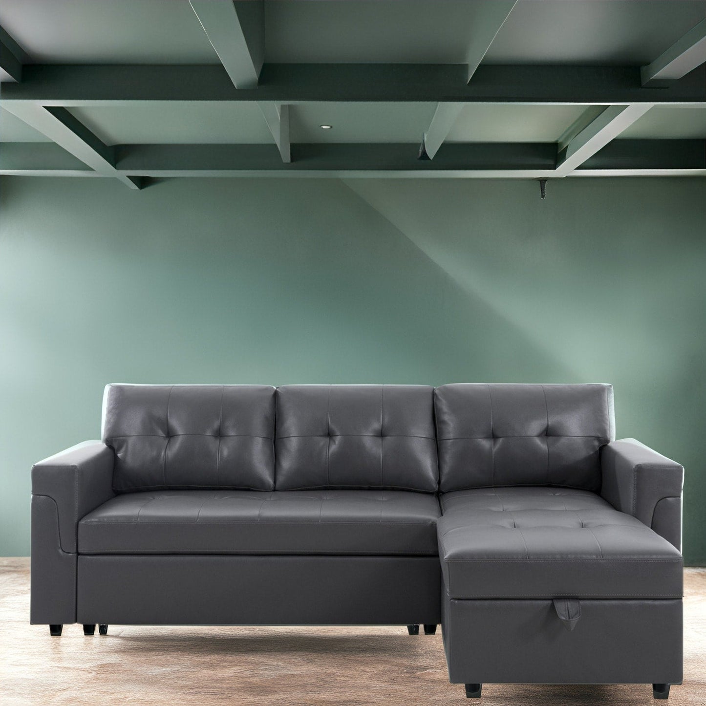Canapé sectionnel réversible avec lit gigogne, méridienne de rangement dissimulée, pieds durables,