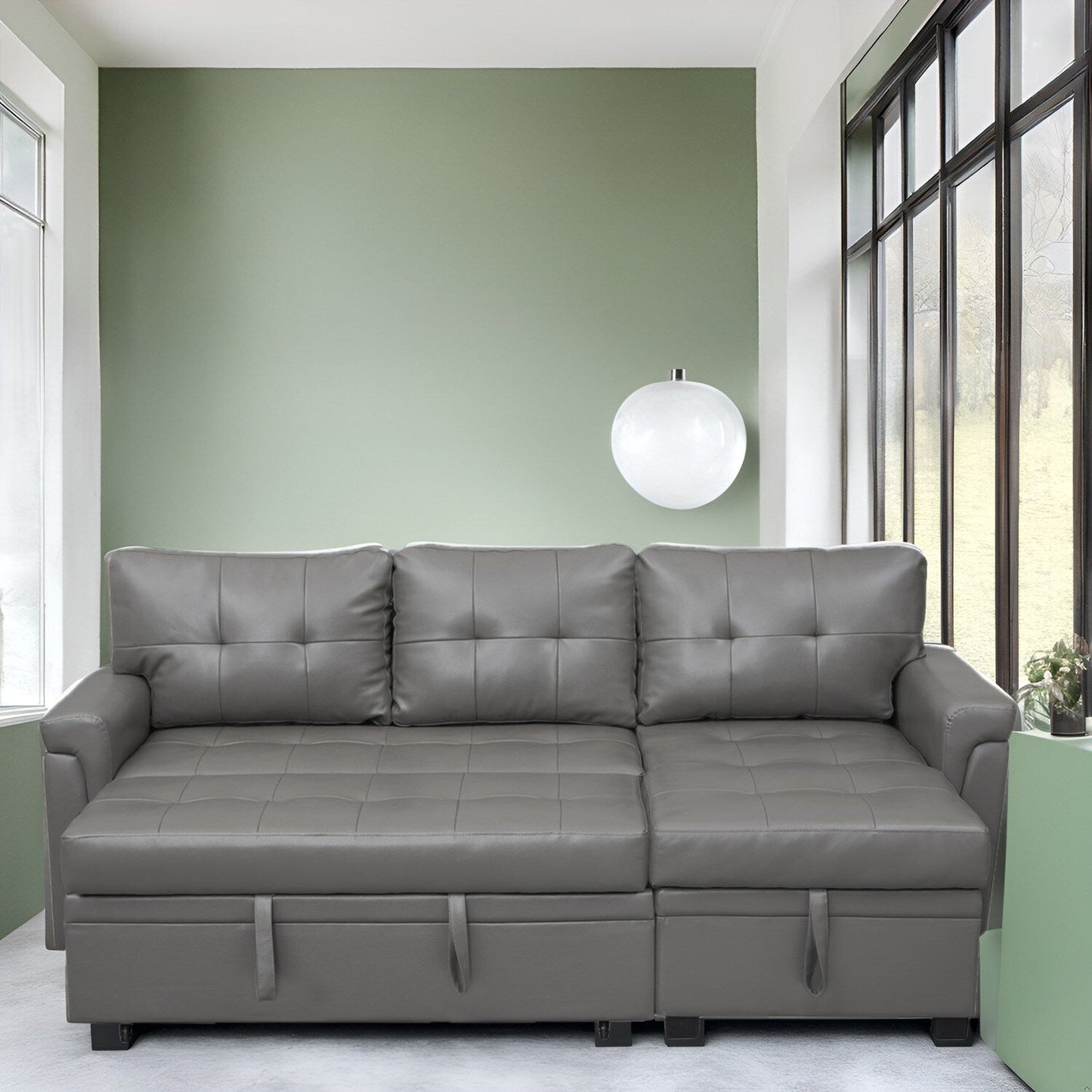 Canapé sectionnel réversible avec lit gigogne, méridienne de rangement dissimulée, pieds durables,